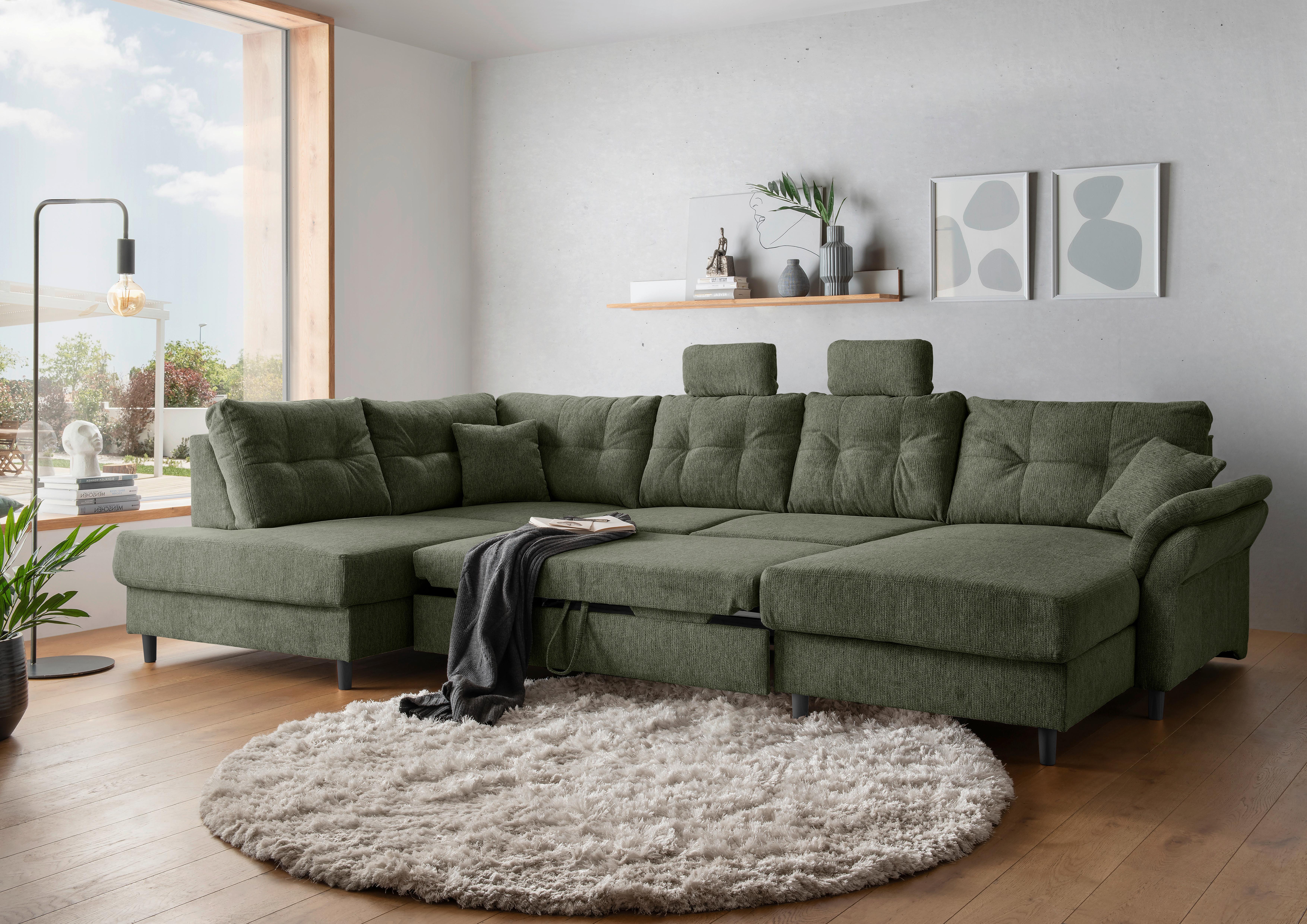 Wohnlandschaft Brizzini Dunkelgrün U: 206x338x176 cm - Dunkelgrün/Schwarz, MODERN, Textil (206/338/176cm) - Livetastic