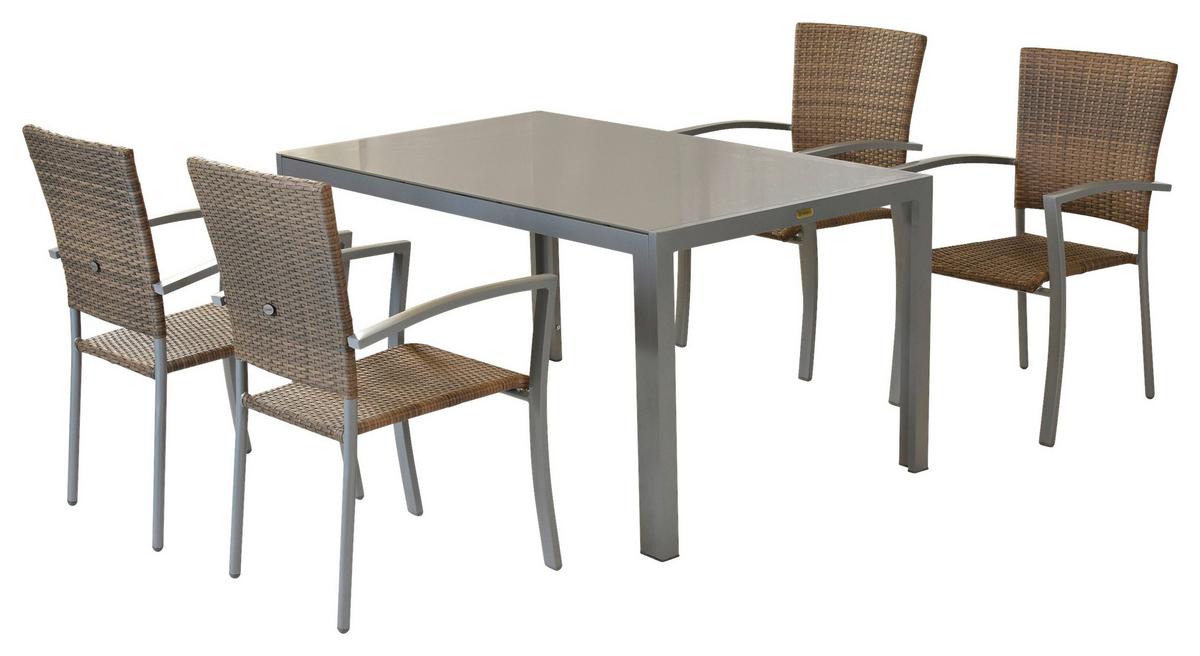 Gartenset Savona - Silberfarben/Naturfarben, MODERN, Kunststoff/Metall - Gardenson