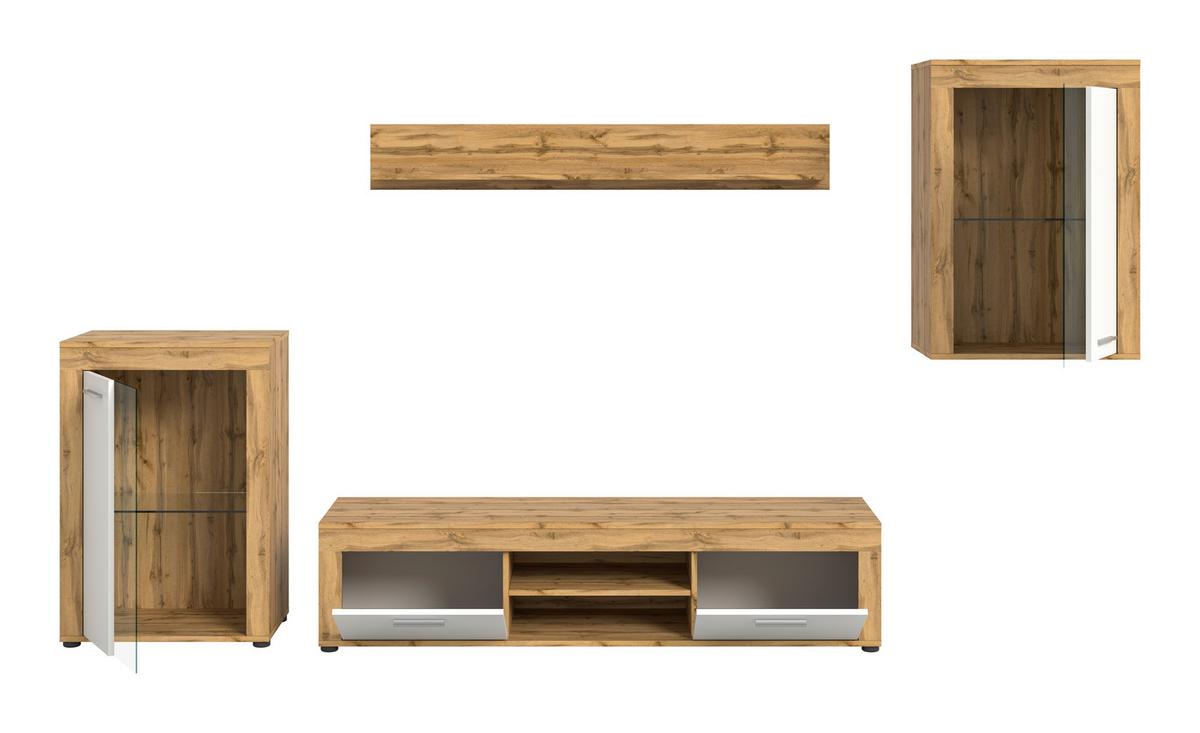 Wohnwand Jam Eiche Wotan Dekor B: 310cm - Silberfarben/Eiche Wotan, Design, Glas/Holzwerkstoff (310/169/35cm) - MID.YOU