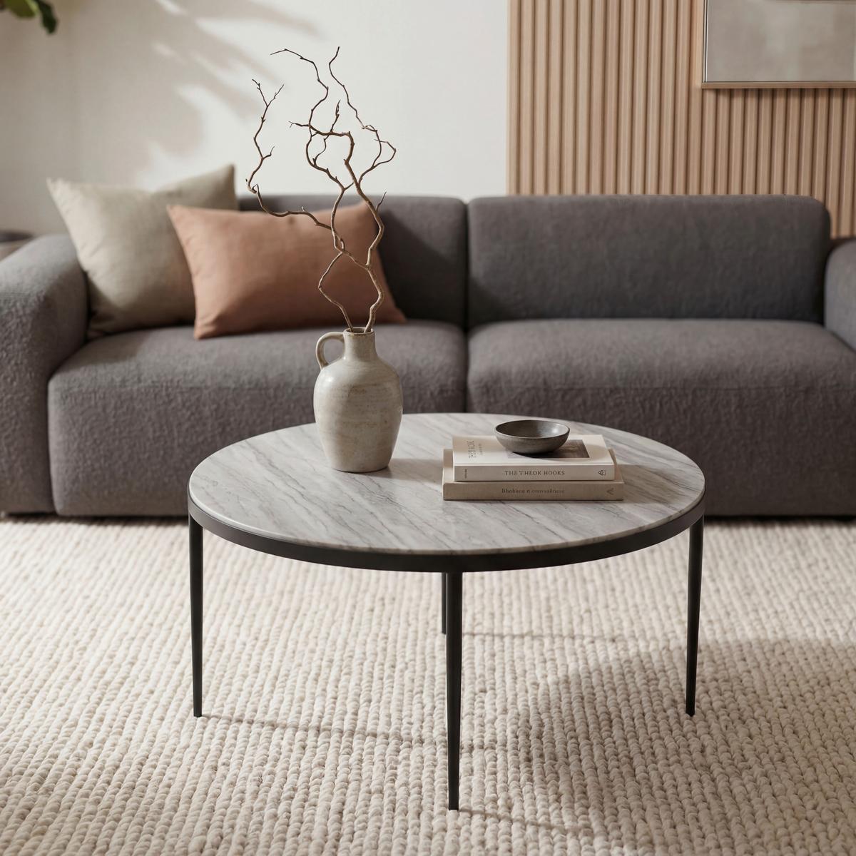 COUCHTISCH Weiß B: 70cm - Schwarz/Weiß, Design, Stein/Metall (70/70/42cm) - MID.YOU