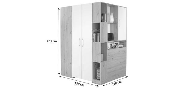 Eckschrank Begehbar mit Regal 150cm Box, Eiche Dekor/Weiß - Eichefarben/Weiß, MODERN, Holzwerkstoff (150/205/120cm) - Ondega