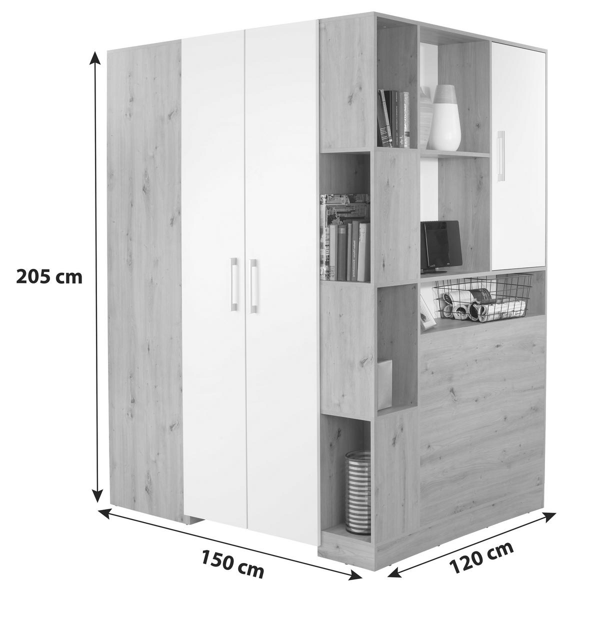 Eckschrank Begehbar Mit Regal 150cm Box, Eiche Dekor/weiß - Weiß/Eiche Artisan, MODERN, Holzwerkstoff (150/205/120cm) - Ondega