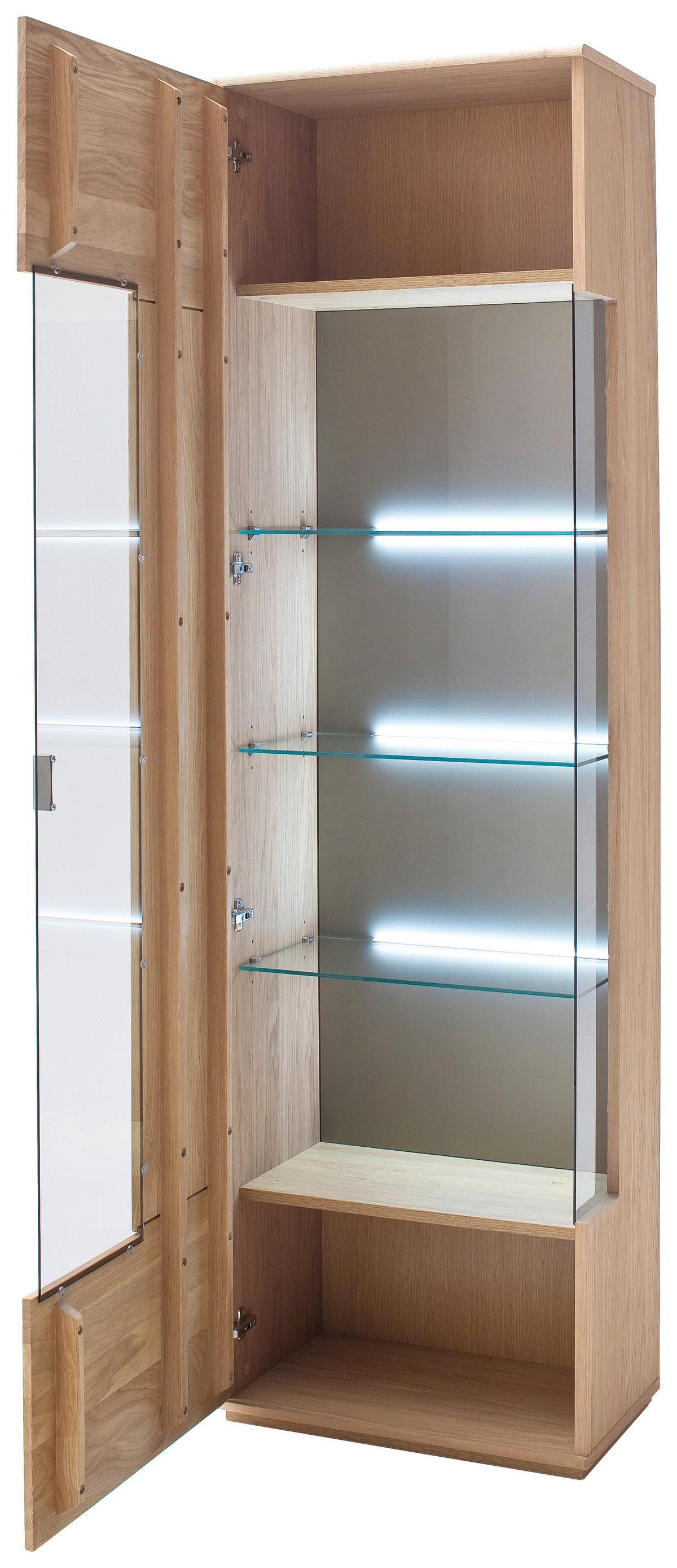 Vitrine Bologna B: 60 cm teilmassiv Eichefarben - Eichefarben, Design, Glas/Holz (60/208/38cm) - Livetastic