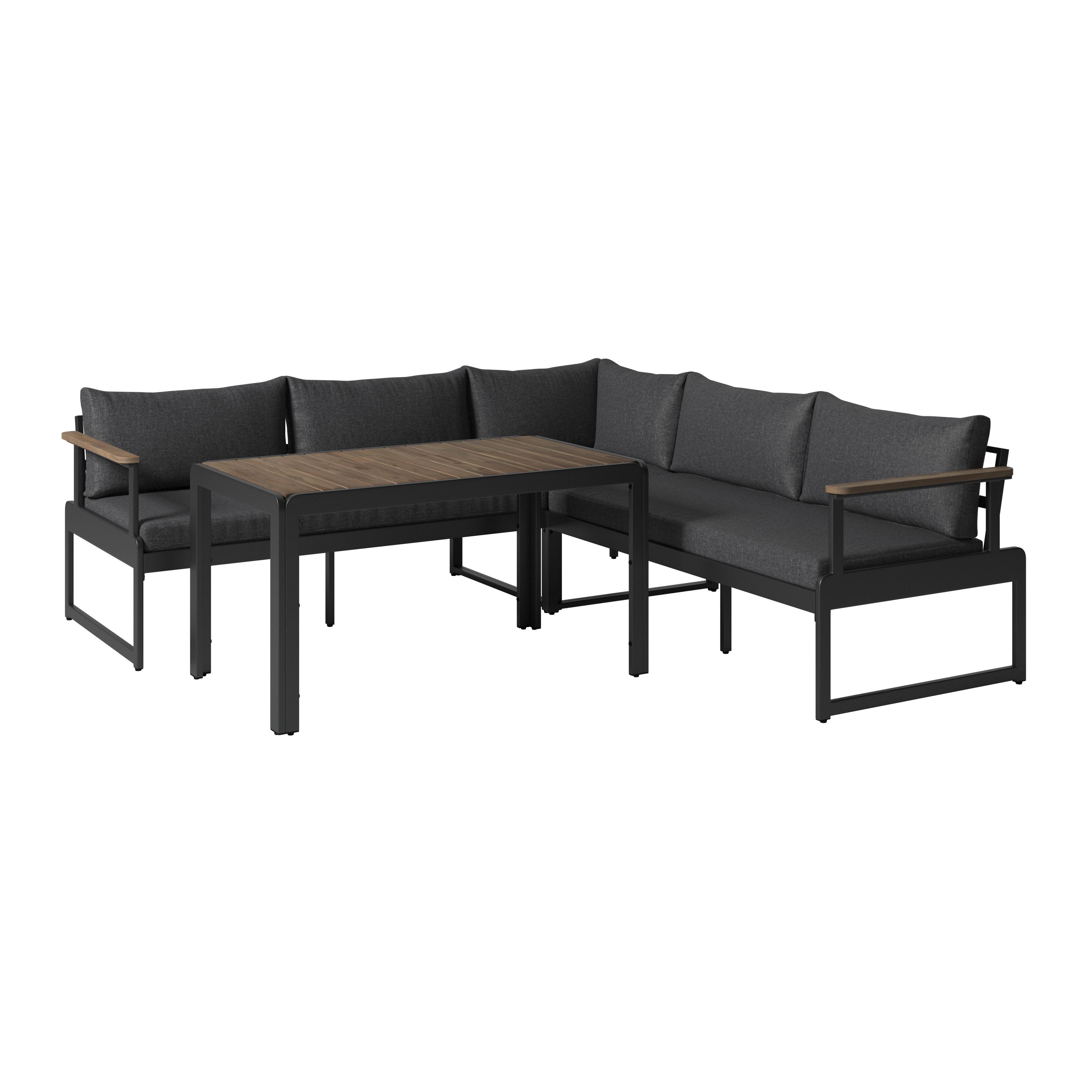 Loungegarnitur 3-Tlg Barletta Holz/Metall/Textil mit Kissen - Grau/Teakfarben, MODERN, Holz/Textil (227/227cm) - Beldano