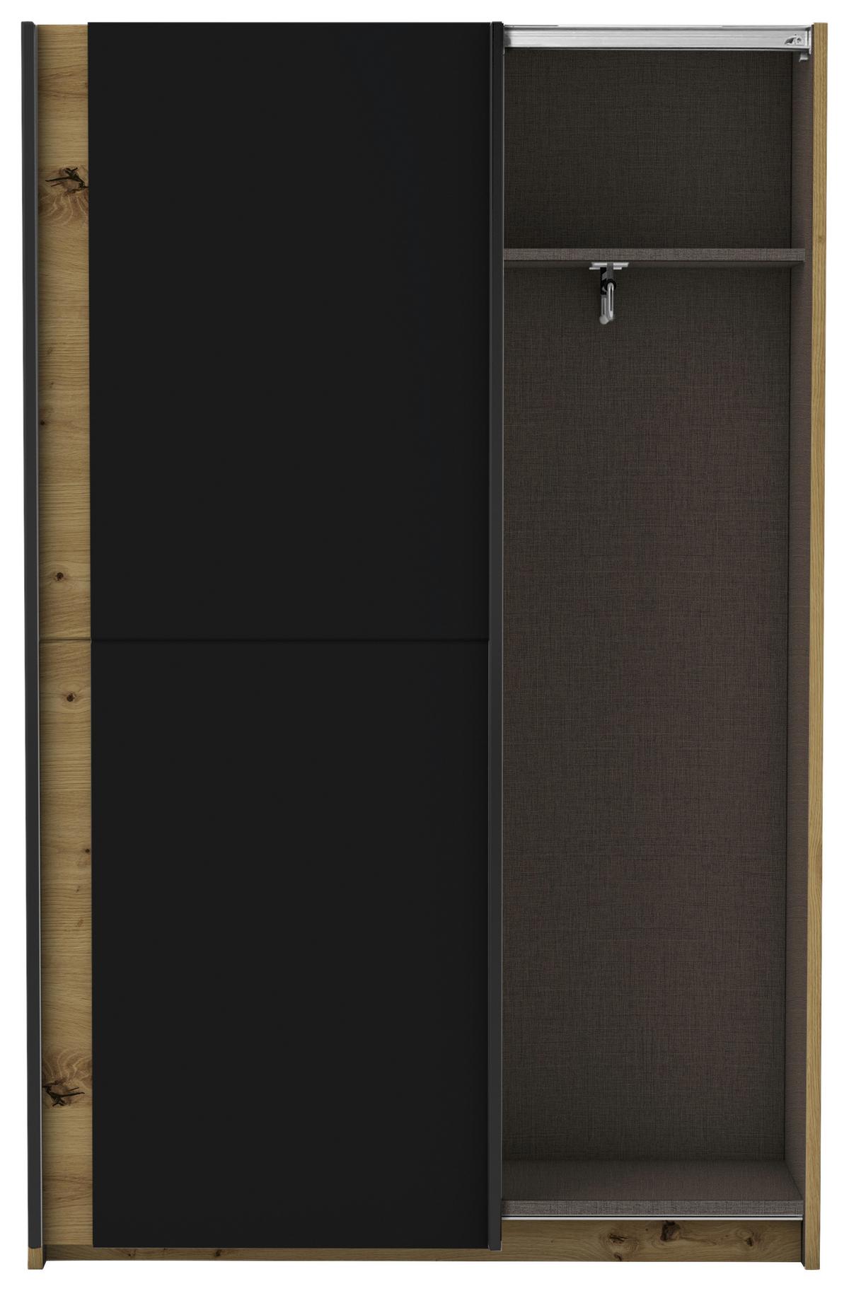 Schwebetürenschrank 125 Cm Starter, Eiche Dekor/ Schwarz - Eichefarben/Schwarz, Basics, Holzwerkstoff (125/195,5/38cm) - P & B