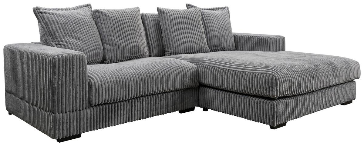 Ecksofa Funny mit Kissen Grau Cord - Schwarz/Grau, Design, Textil (285/195cm) - MID.YOU