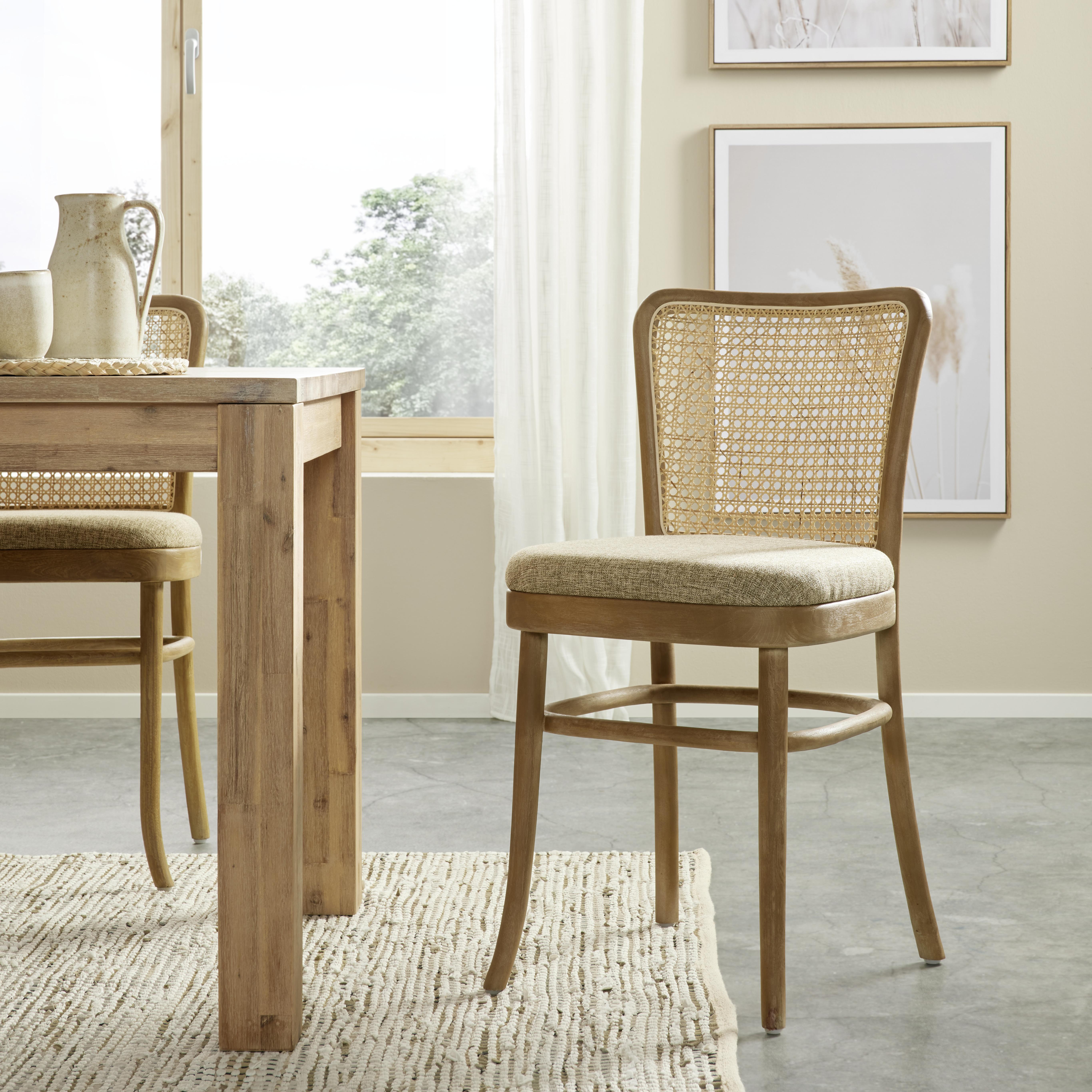 Dřevěná Jídelní Židle Spy S Ratanovou Opírkou - šedá/béžová, Moderní, dřevo/textil (44/89/53cm) - Premium Living