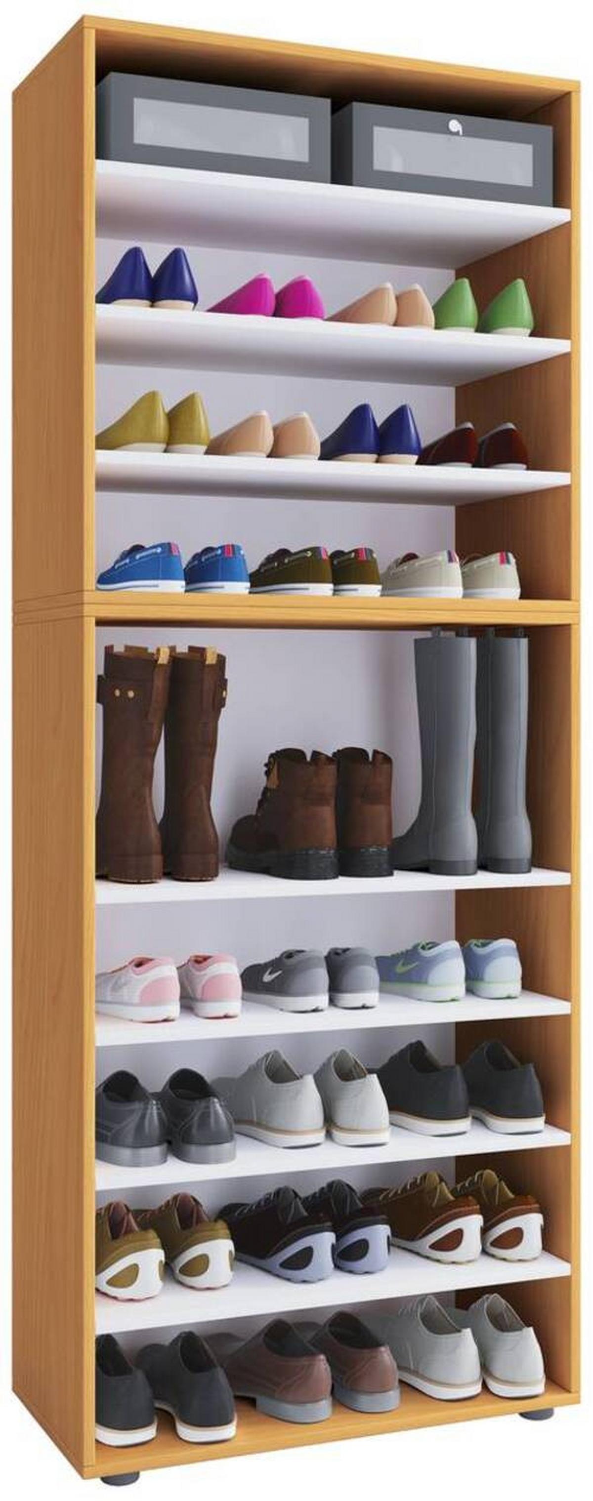 Schuhregal Lona Xxl 9 Ablagen Buche Dekor H: 183 Cm - Buchefarben/Schwarz, KONVENTIONELL, Holzwerkstoff (70/183/37cm) - MID.YOU