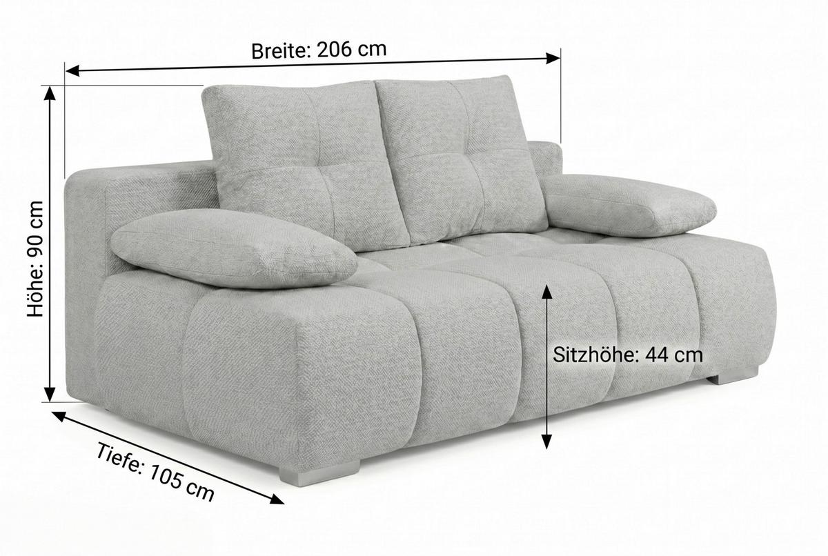 Boxspringová pohovka BUBBLE, svetlosivá - čierna/svetlosivá, Trend, kompozitné drevo/textil (206/90/105cm) - Luca Bessoni