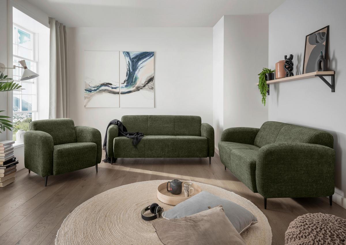 Sessel Marone Olivgrün B: 85cm - Schwarz/Olivgrün, MODERN, Textil (85/76/90cm) - Livetastic