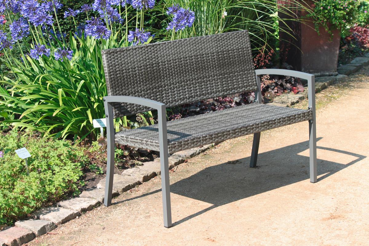 Sitzbank Aluminium 2-Sitzer mit Armlehne - Dunkelgrau, Basics, Kunststoff/Metall (116/60/87cm) - Gardenson