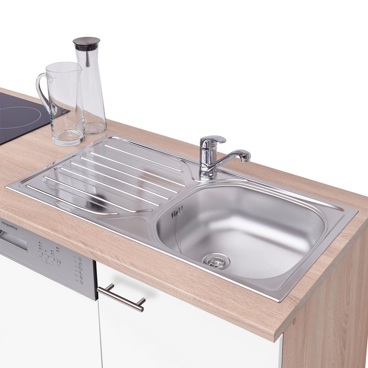 Küchenzeile Economy mit Geräten 310 cm Weiß/Eiche Dekor Modern - Eichefarben/Weiß, Basics, Holzwerkstoff (310cm) - Respekta