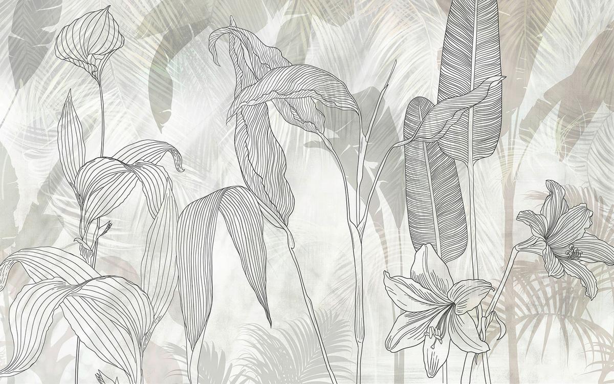 Vliestapete Linierte Lilien - Beige/Weiß, Basics (400/250cm) - Komar
