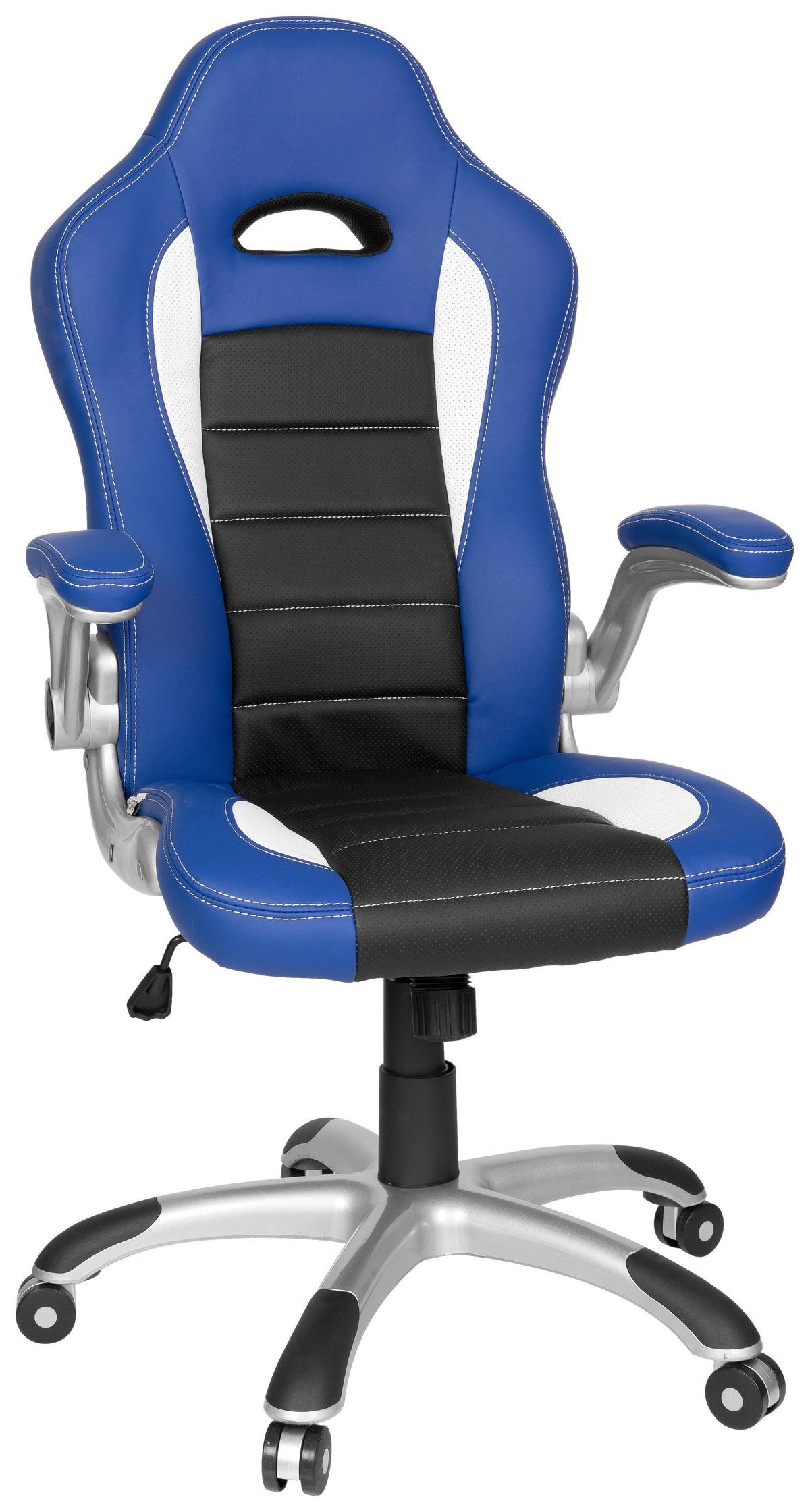 Gamingstuhl Game Sport Blau/schwarz/weiß - Blau/Silberfarben, MODERN, Kunststoff/Textil (64/118/57cm) - MID.YOU