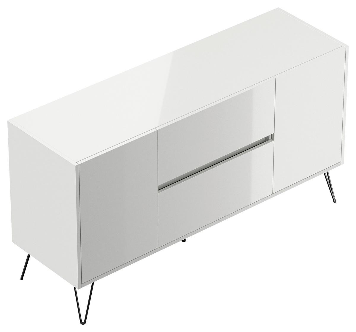 Sideboard Posseik Industrial Weiß B: 139 cm - Weiß Hochglanz/Schwarz, Design, Holzwerkstoff (139/75,8/42cm) - MID.YOU