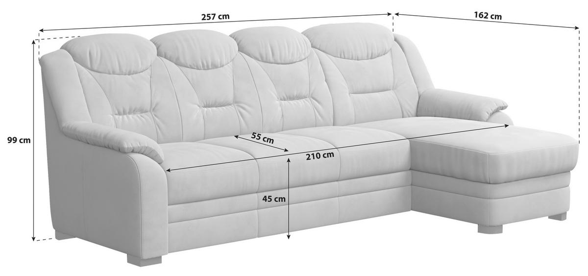 Ecksofa Marcus - Hellgrau/Schwarz, Basics, Textil (257/162cm) - MID.YOU