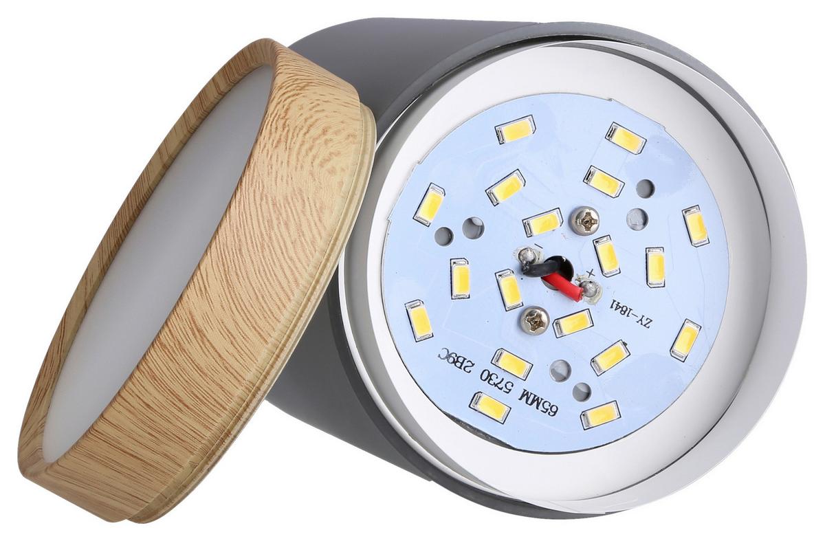 LED-Deckenleuchte Ø 8,8 cm 1-Flammig, Grau/Wood - Design, Metall (8.8/8.8/15cm)