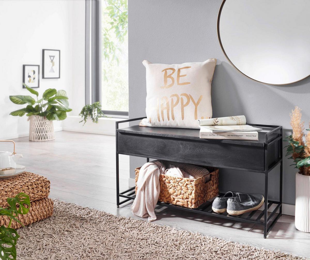 Lavica masív mango š: 90 cm - čierna, Modern, kov/drevo (90/52/38cm) - MID.YOU
