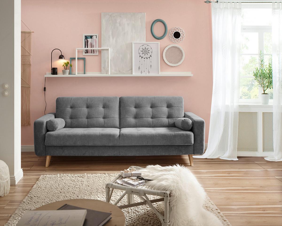 Rozkladacia pohovka FJORD tmavá šedá - farba duba/tmavosivá, Modern, drevo/kompozitné drevo (222/86/90cm) - MID.YOU