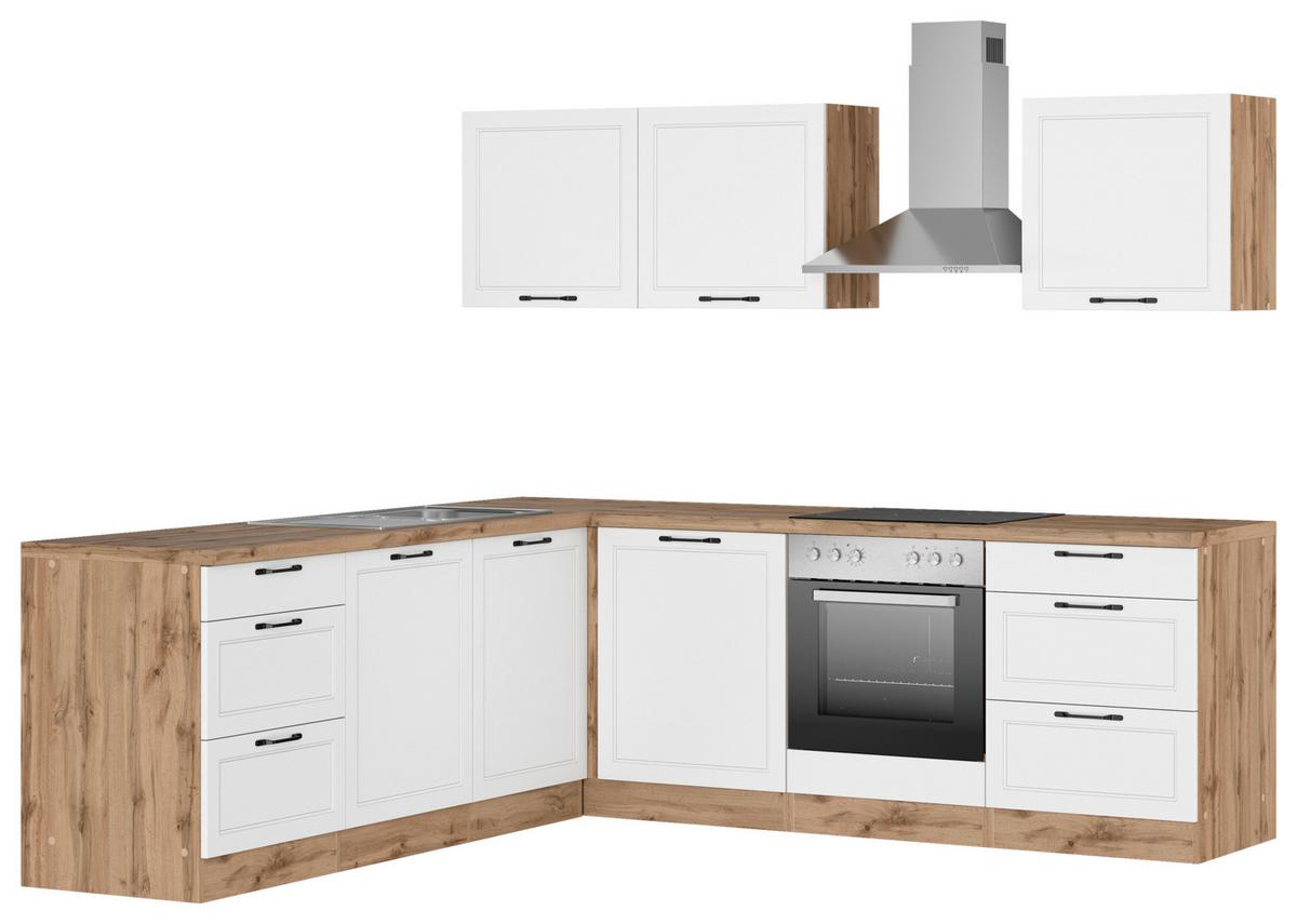 Eckküche Meran Mit Geräten 240x240 Cm Weiß/eiche Dekor - Eiche Wotan/Weiß, LIFESTYLE, Holzwerkstoff (240/240cm) - Held
