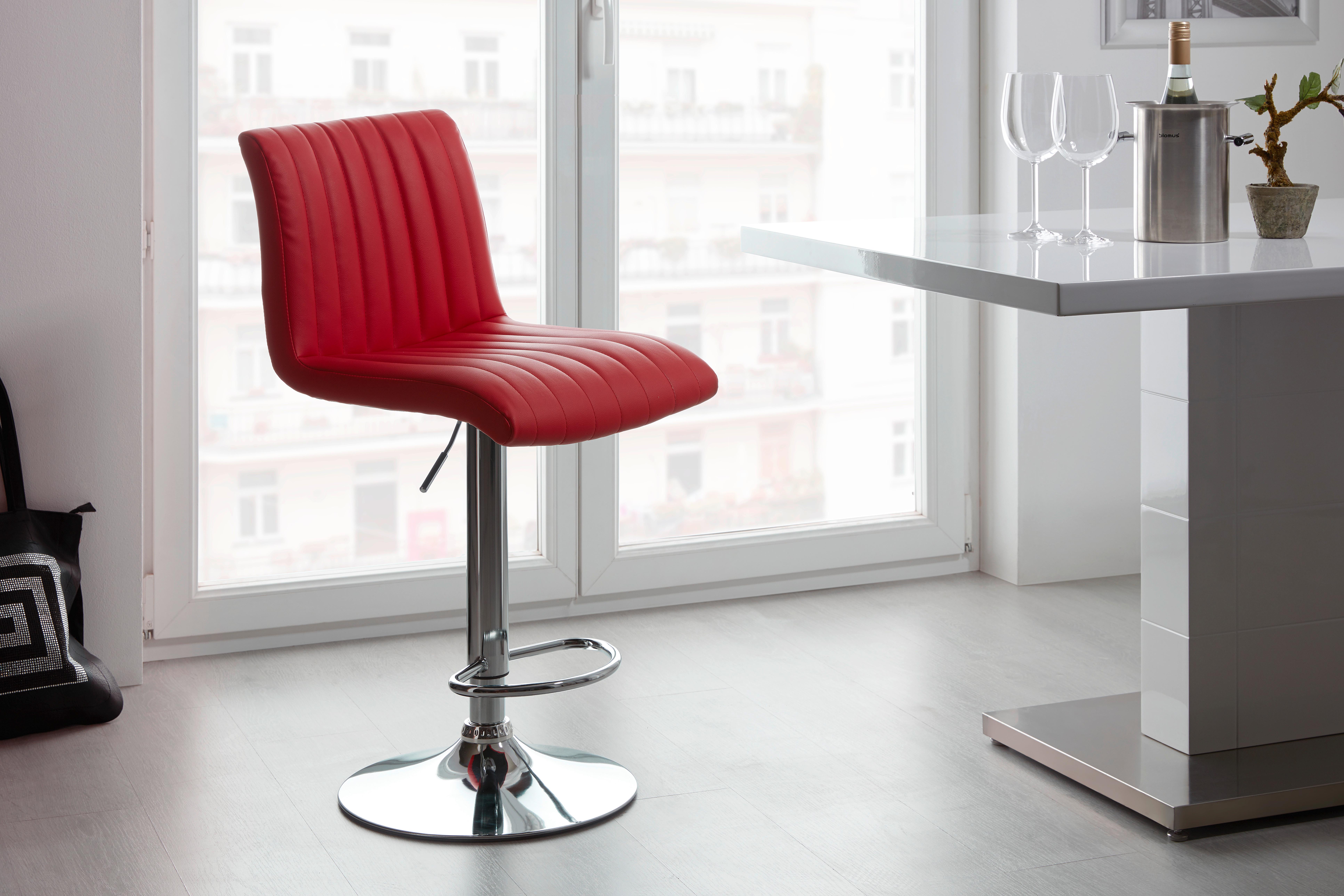 Barhocker Party Rot/chrom Höhenverstellbar Mit Lehne - Chromfarben/Rot, MODERN, Textil/Metall (43/91-112/54cm) - MID.YOU