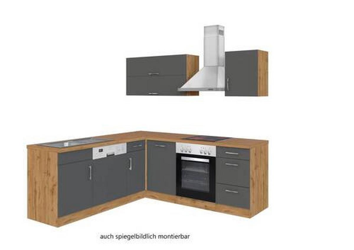 Eckküche Winkelblock Mit Geräten 210x150 cm Anthrazit - Anthrazit/Eiche Wotan, MODERN, Holzwerkstoff (210/210cm) - Held