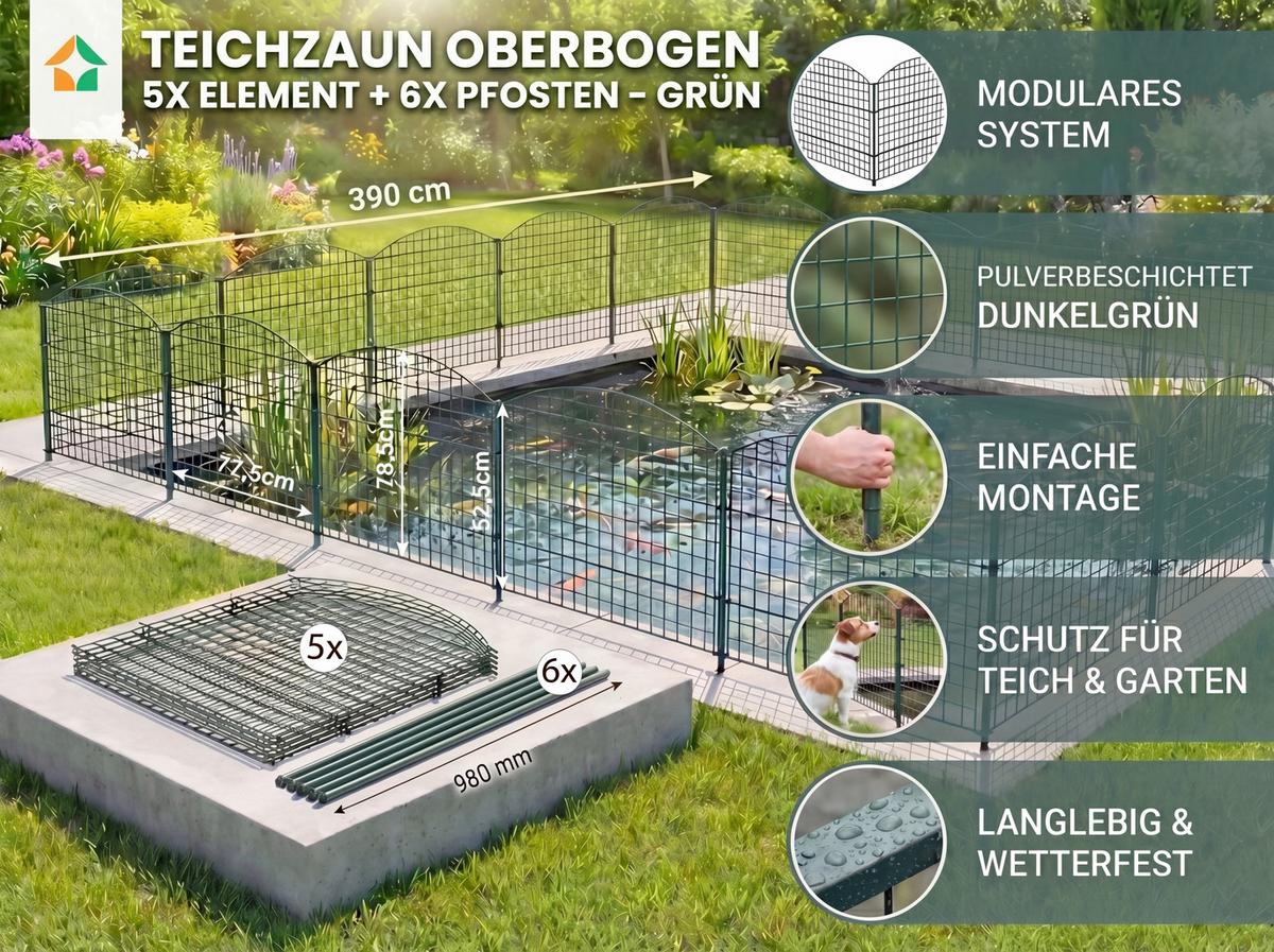 Teichzaun Oberbogen 13-teilig ca. 390x78,5 cm - Grün, Basics, Metall (85/6/78cm)