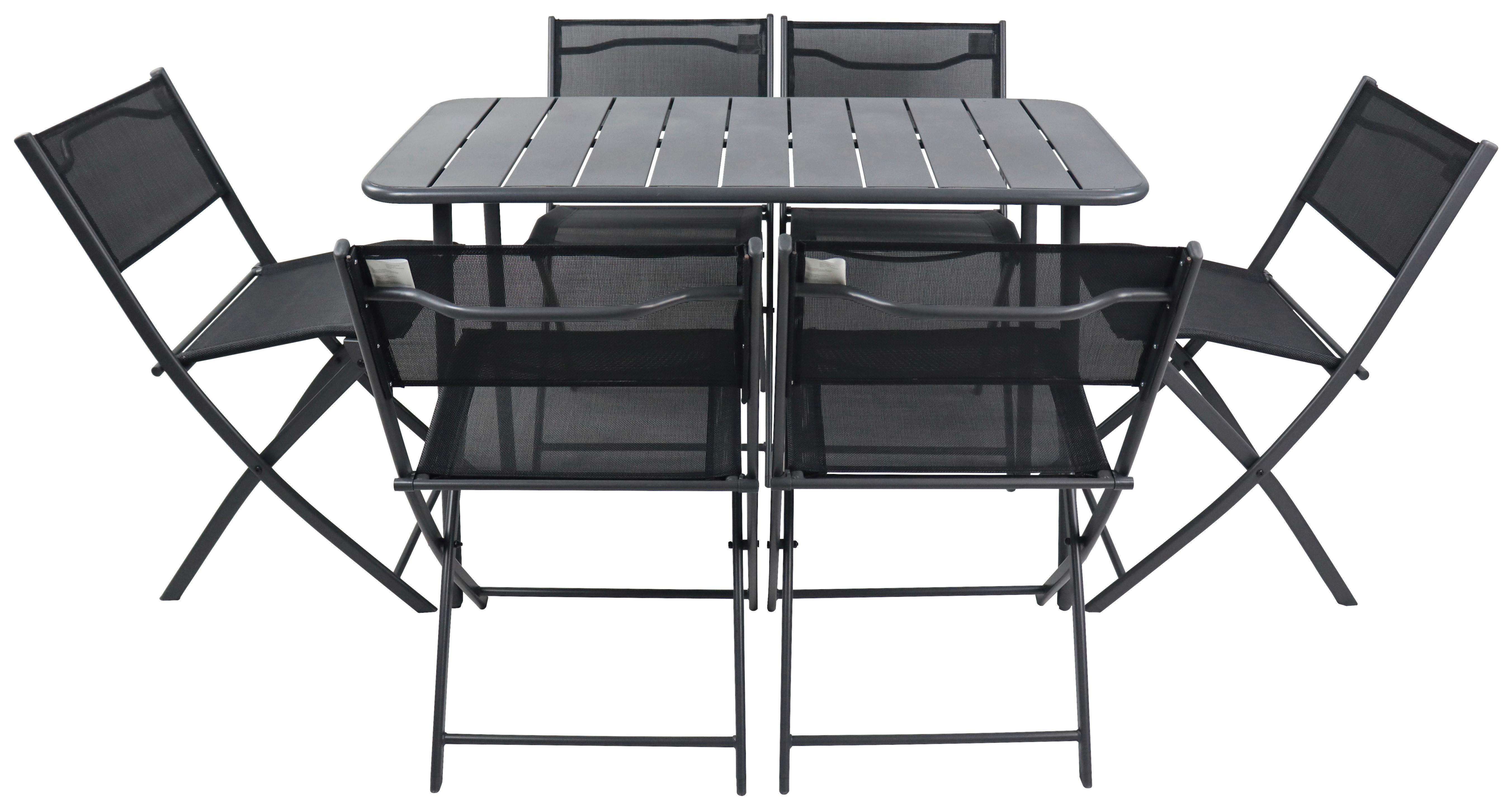 Gartenmöbel Set 7-Tlg. Sumila aus Metall/Kunststoff/Textil - Schwarz, MODERN, Kunststoff/Textil - Ambia Garden