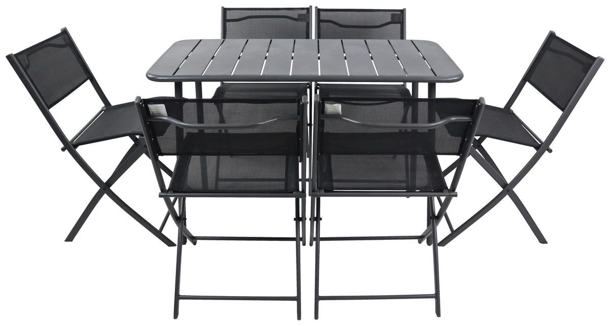 Gartenmöbel Set 7-tlg. Sumila Aus Metall/kunststoff/textil - Schwarz, MODERN, Kunststoff/Textil - Ambia Garden