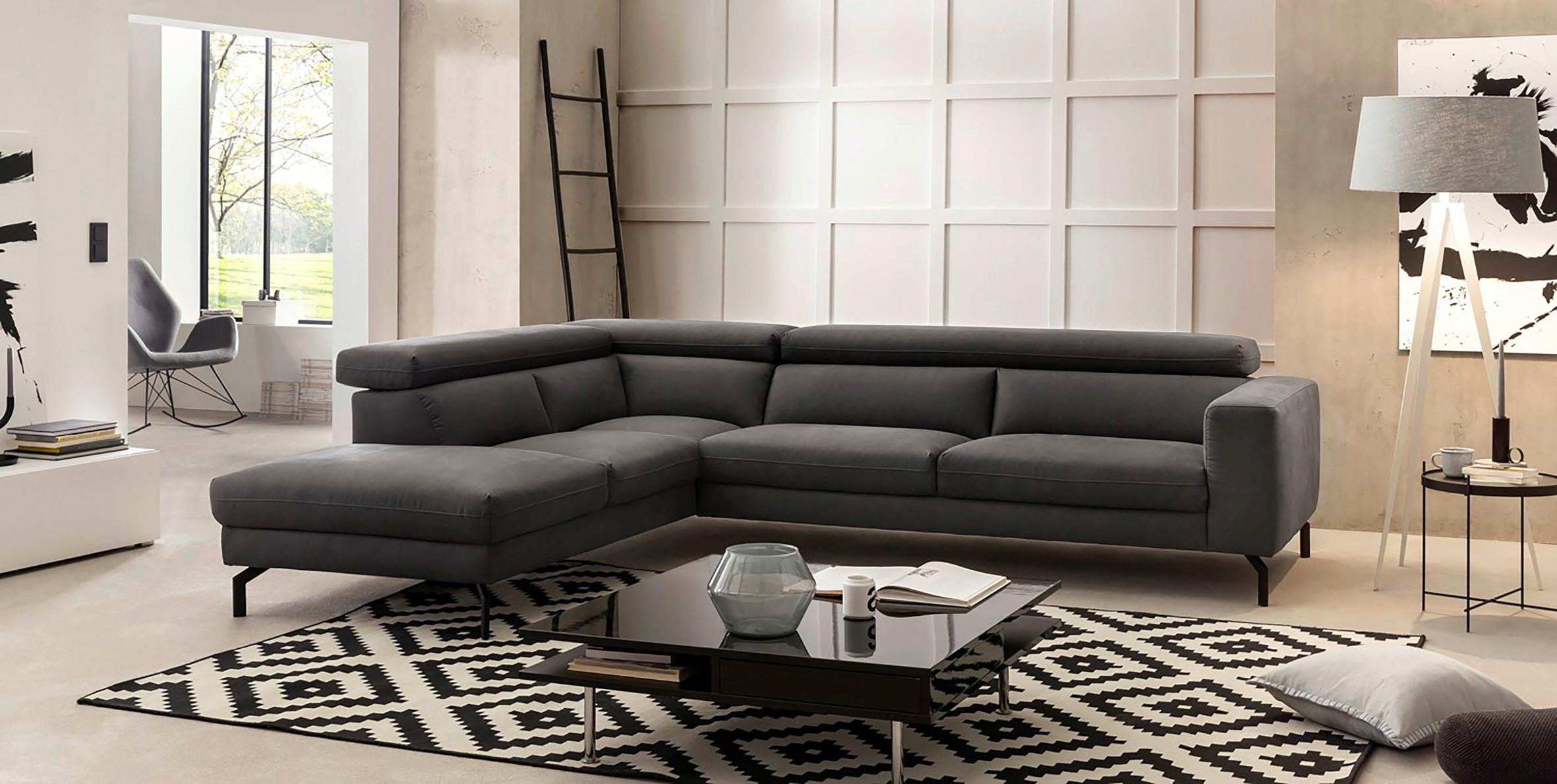 Ecksofa California - Dunkelgrau/Schwarz, MODERN, Textil (233/305cm) - Trendmanufaktur