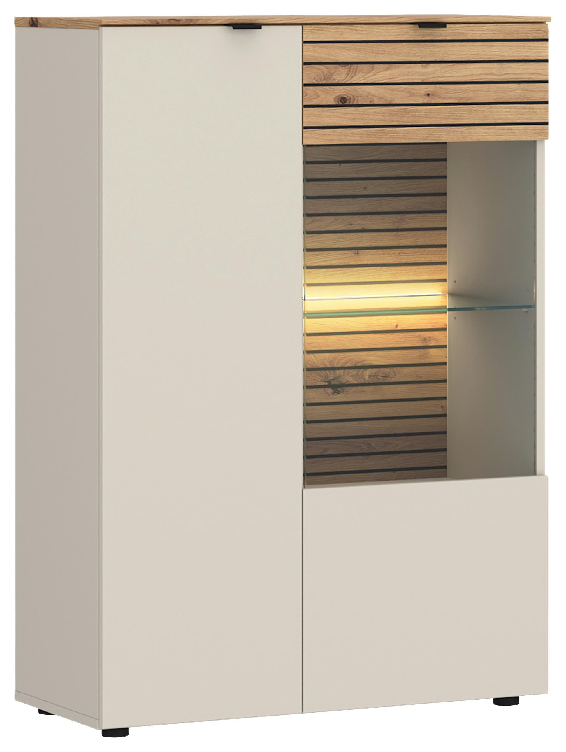 Vitrine Nexa Kaschmir /Eiche Dekor B: 80cm - Kaschmir/Eiche Artisan, Basics, Glas/Holzwerkstoff (80/116/40cm)