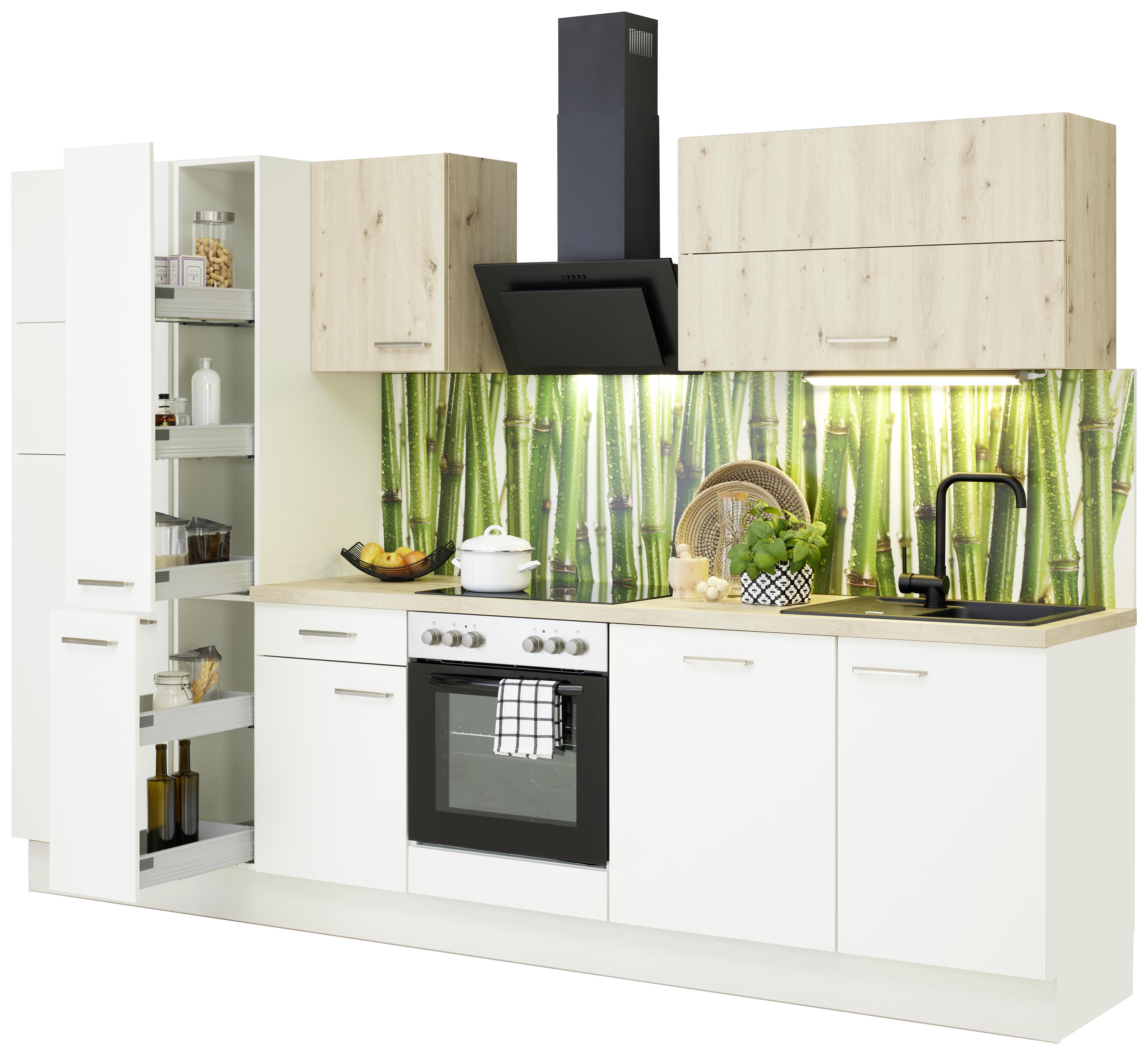 Küchenzeile Ip1200 mit Geräten 310 cm Weiß/Eiche Dekor - Eichefarben/Weiß, Basics, Holzwerkstoff (310cm)