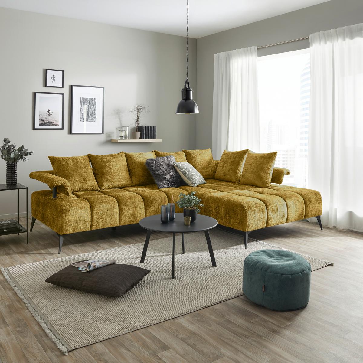 Ecksofa Vanessa New - Goldfarben/Schwarz, MODERN, Textil (297/200cm)