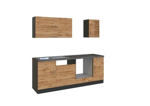 Küchenzeile Sorrento ohne Geräte B: 210 cm Eichefarben - Schieferfarben/Eiche Wotan, MODERN, Holzwerkstoff (210cm) - Held