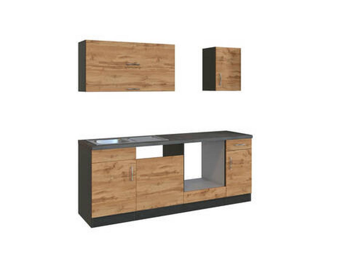 Küchenzeile Sorrento ohne Geräte B: 210 cm Eichefarben - Schieferfarben/Eiche Wotan, MODERN, Holzwerkstoff (210cm) - Held