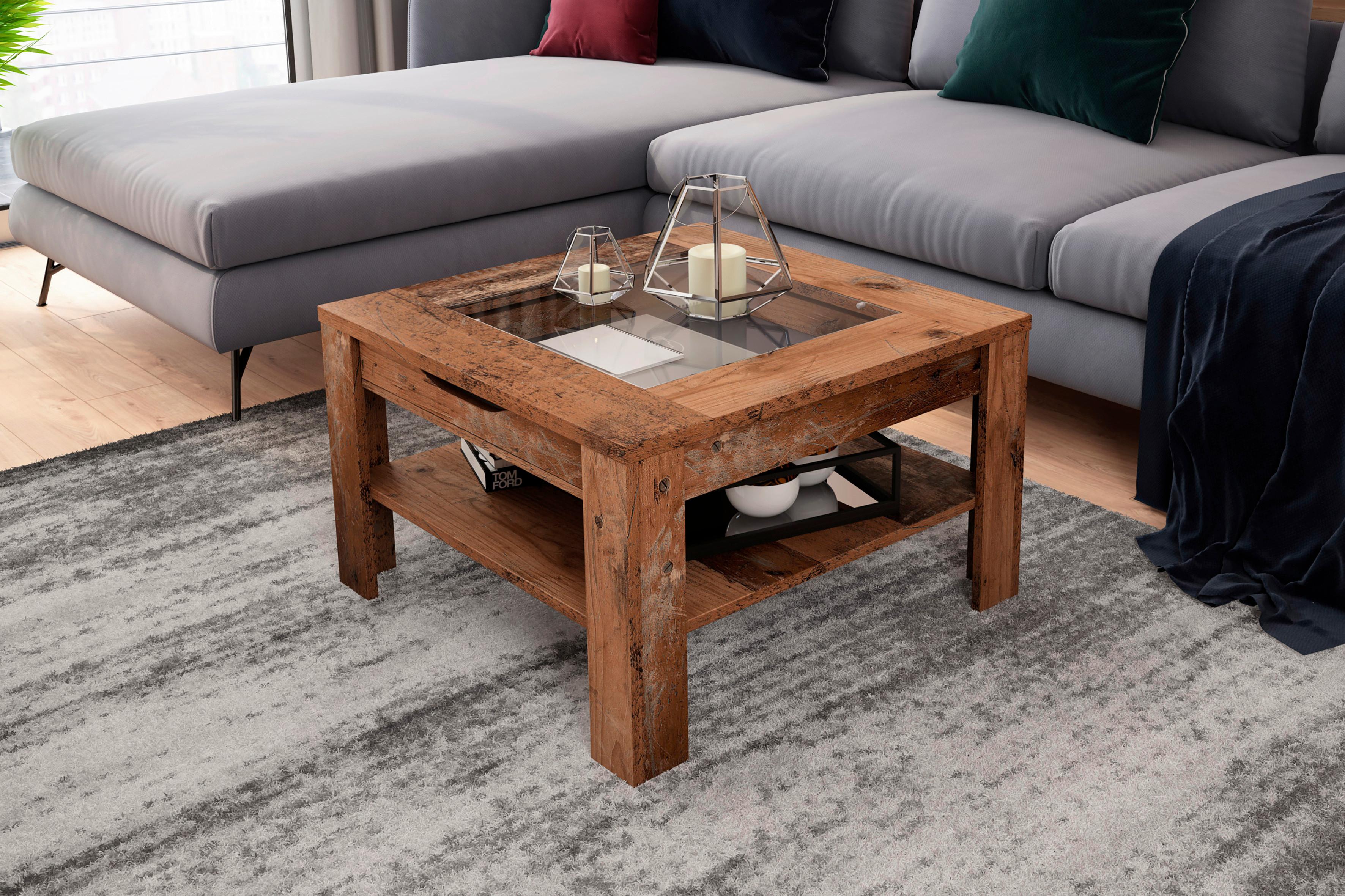 Couchtisch Ralph Alteiche B: 67 cm - Alteiche, Design, Glas/Holzwerkstoff (67/43/67cm) - MID.YOU