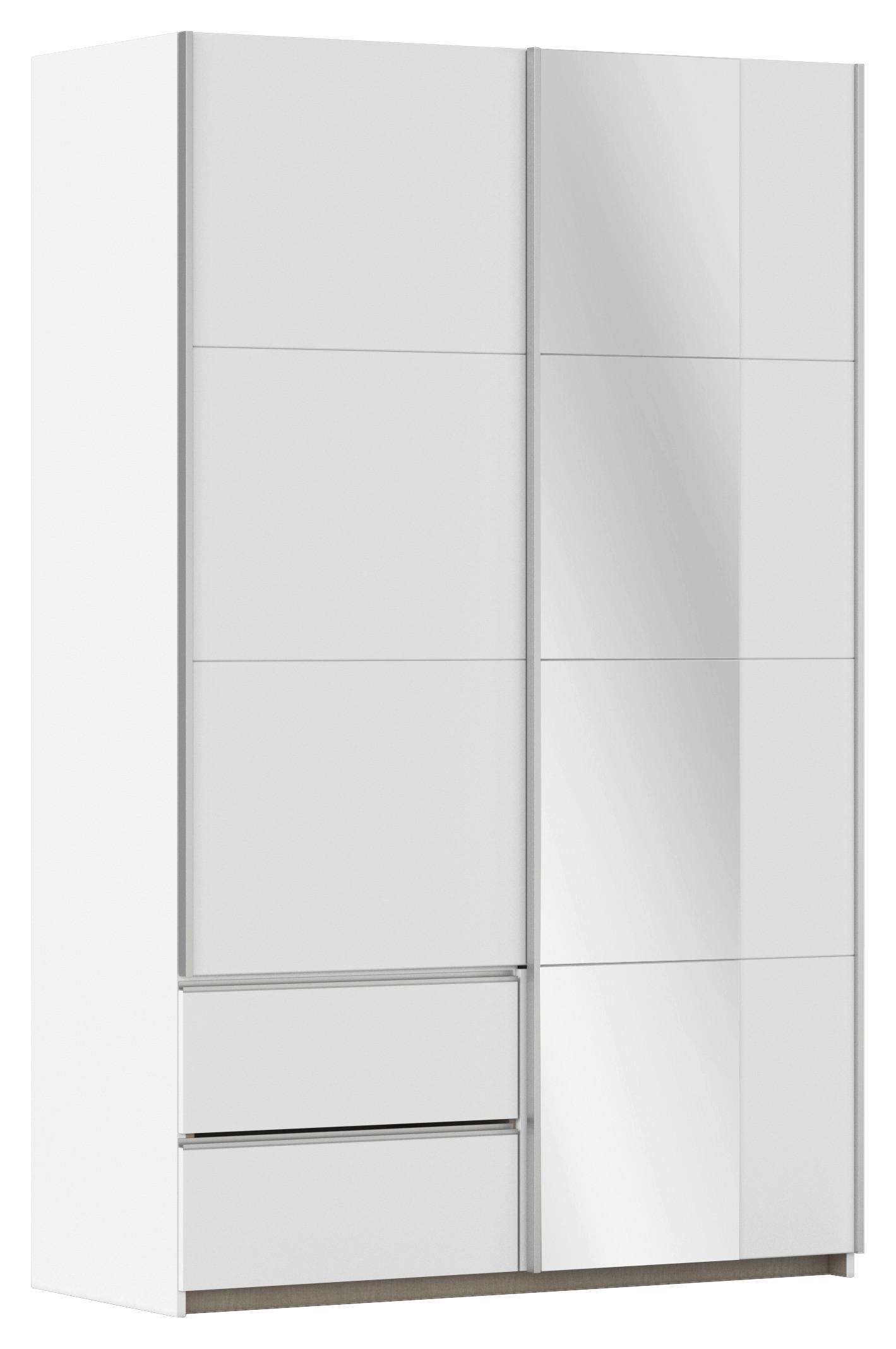 Schwebetürenschrank Stoke Weiß Alufarben inkl.spiegel B:131cm - Weiß, MODERN, Holzwerkstoff (131/210/59cm) - Rauch Möbel