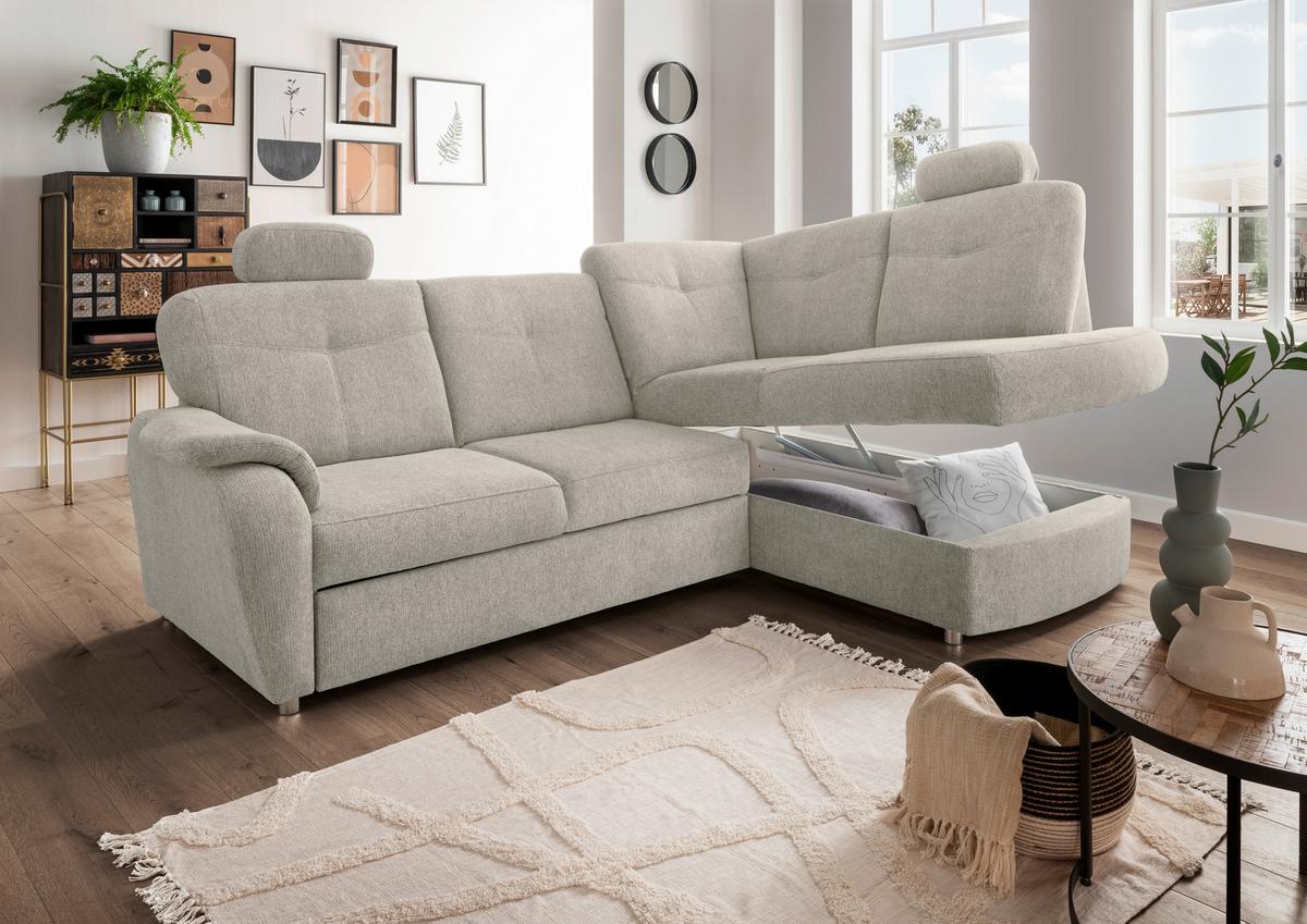 Eckschlafsofa Rosali, Beige S: 264x180 Cm - Chromfarben/Beige, MODERN, Textil (264/180cm) - Livetastic