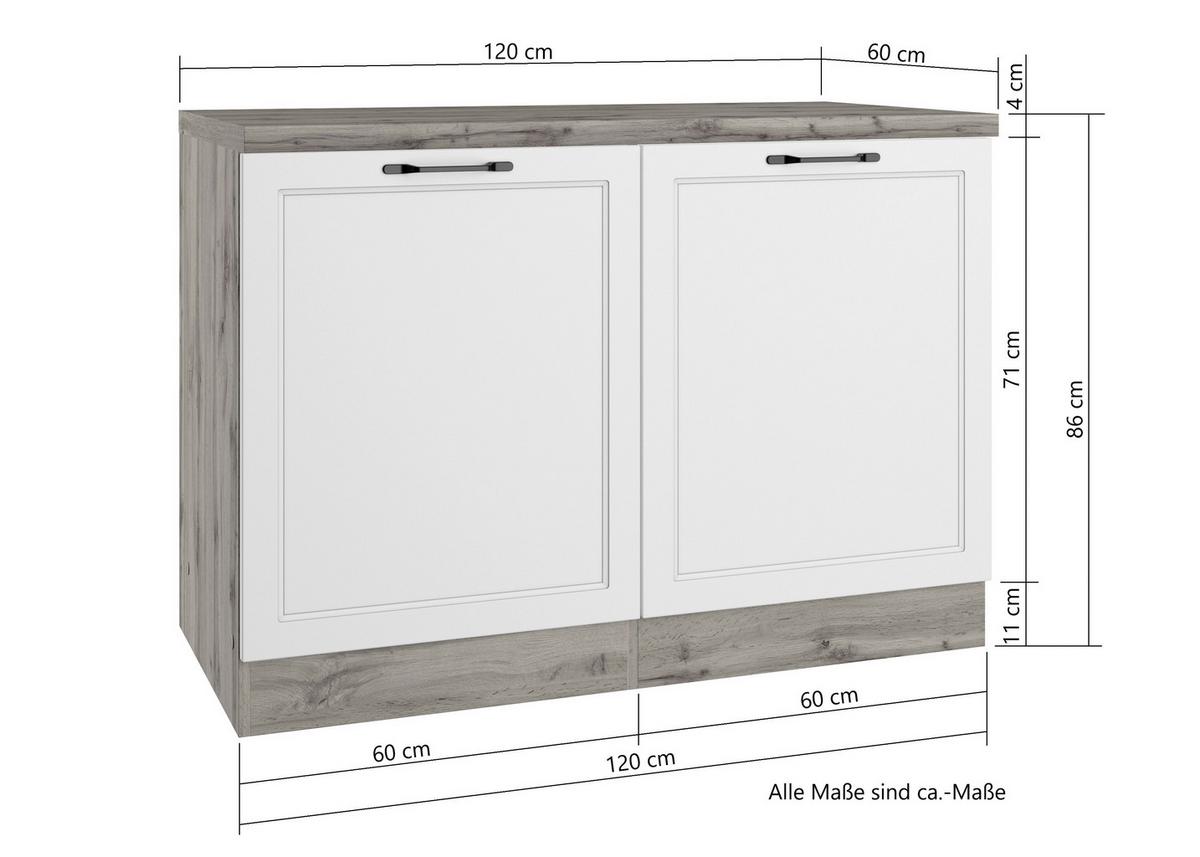 Spülenunterschrank Meran B: 120 Cm Weiß/eiche Dekor - Eiche Wotan/Weiß, LIFESTYLE, Holzwerkstoff (120/86/60cm) - Held