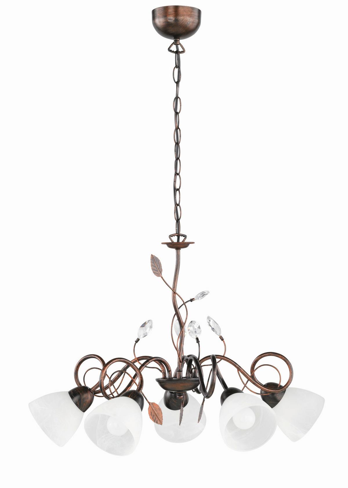 Hängeleuchte Traditio H: 150 Cm 5-Flammig Metall/ Glas - Rostfarben/Braun, KONVENTIONELL, Glas/Metall (70/150cm) - Trio Leuchten