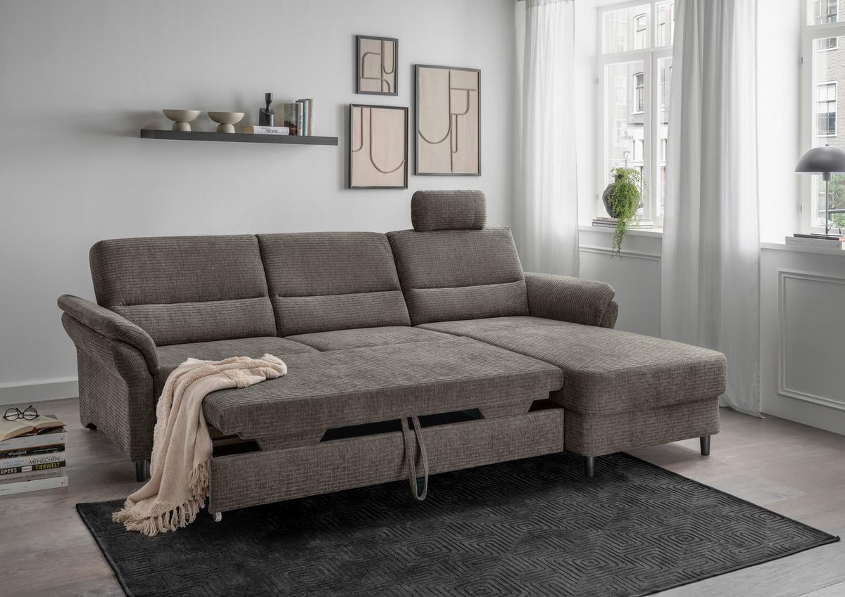 Ecksofa Cavoli Graubraun S: 279x176 cm - Graubraun/Schwarz, MODERN, Textil (279/176cm) - Livetastic