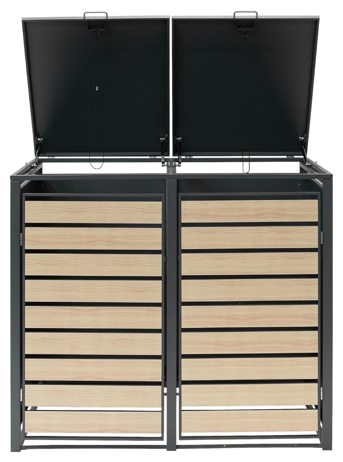 Mülltonnenbox Mülltonnenbox 2-Fach 240 Liter - Anthrazit/Naturfarben, Basics, Metall (80/116/132cm)