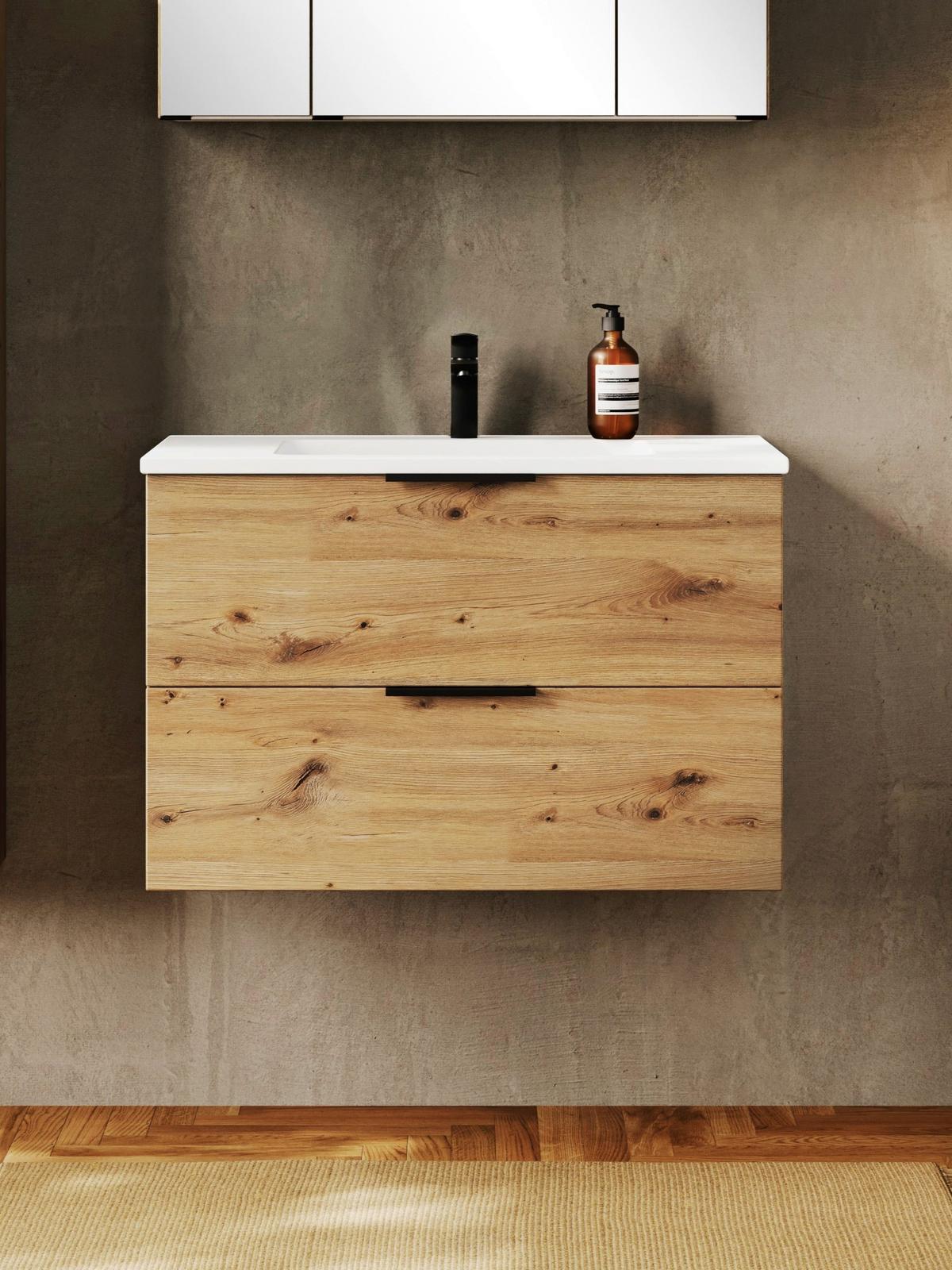 Waschtischkombi Sevilla Schwarz/Weiß, B: 80 cm - Eiche Artisan/Weiß, MODERN, Keramik/Holzwerkstoff (80/54/47cm) - Held