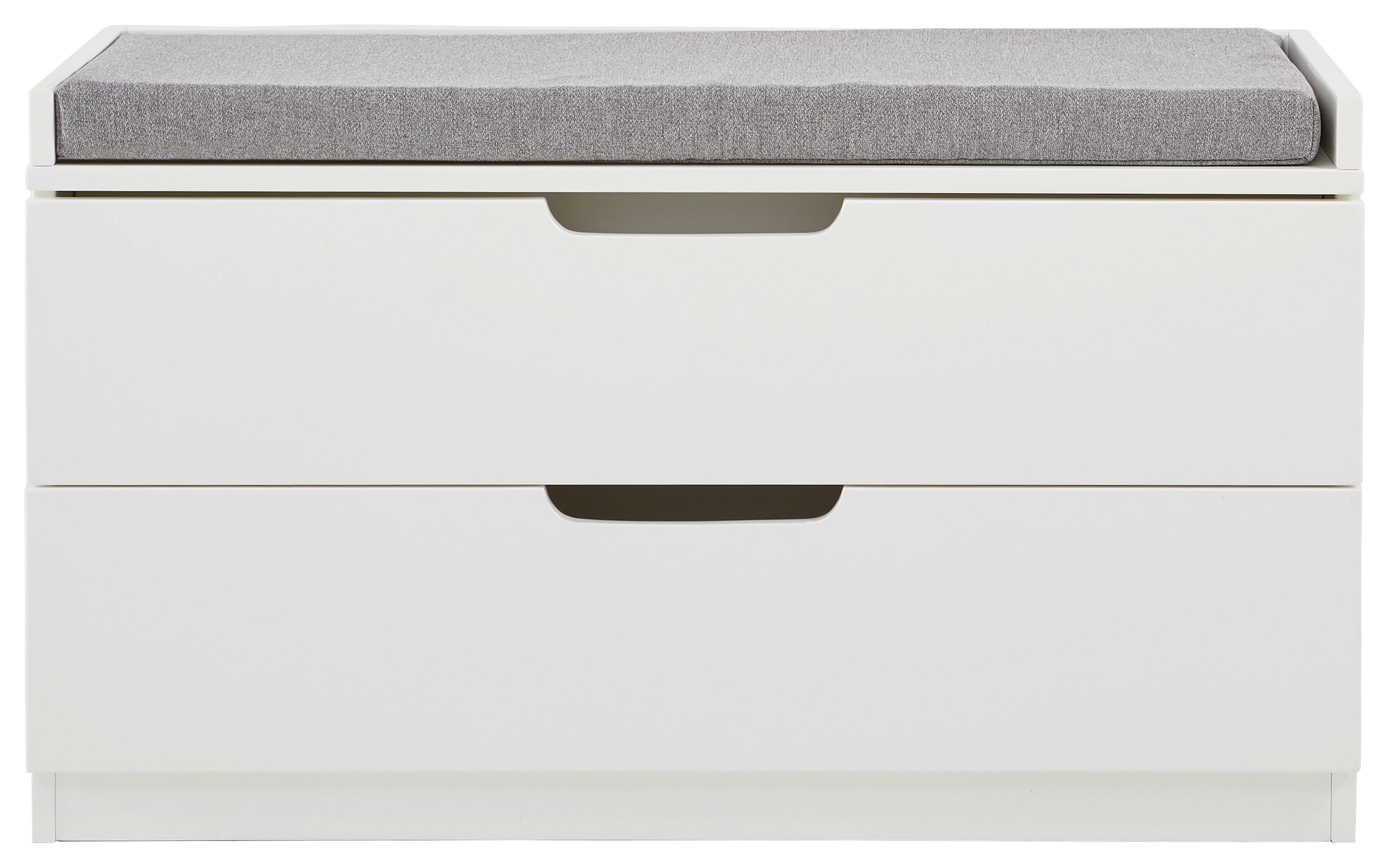 Garderobenbank Vestario B: 80cm + Laden, Weiß/Grau - Weiß/Grau, KONVENTIONELL, Holzwerkstoff/Textil (80/44,5/35,5cm) - MID.YOU