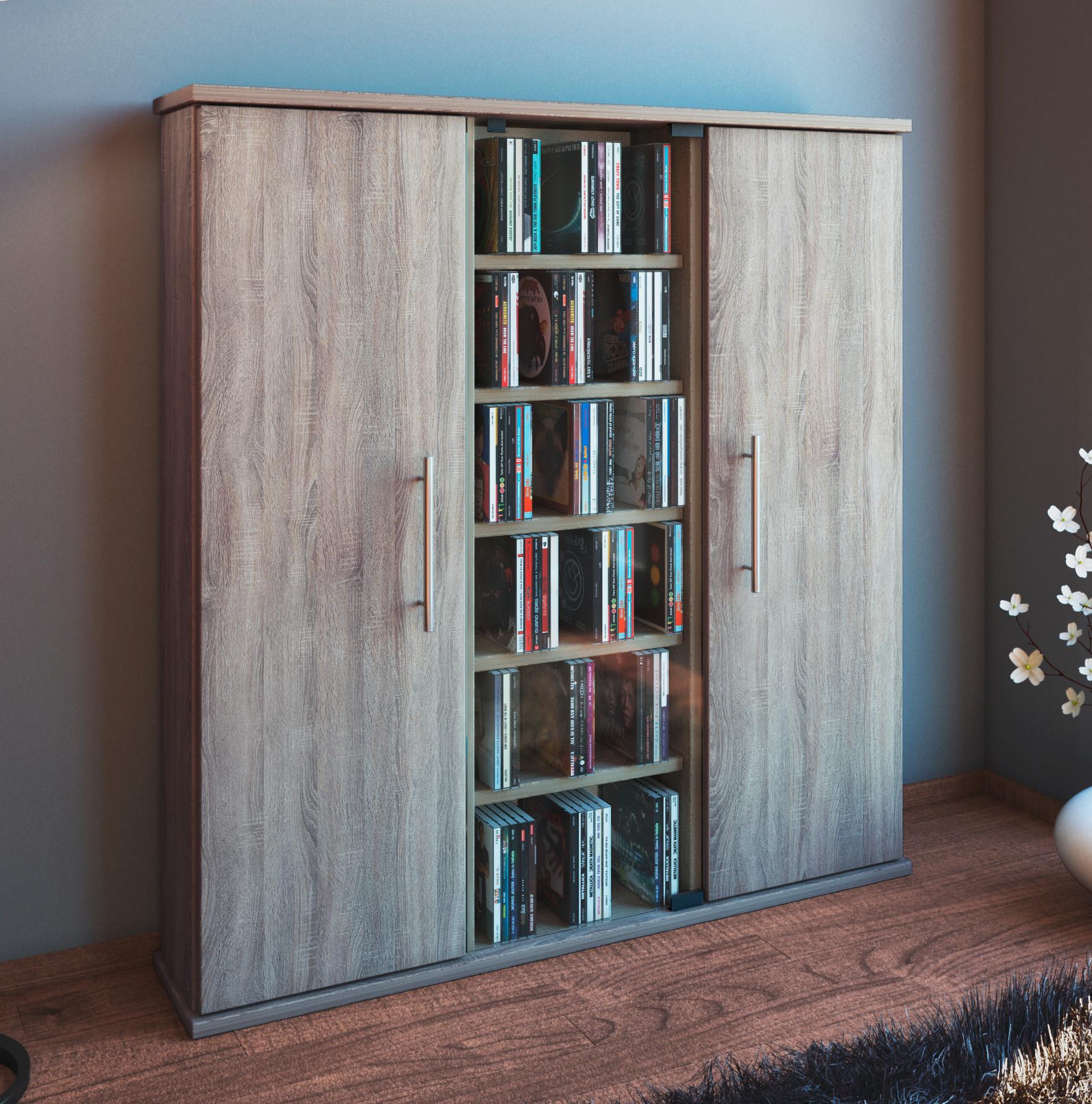 Cd Regal Mit Türen Santo 86 Cm Sonoma Eiche Dekor, Glas - Eichefarben, KONVENTIONELL, Glas/Holzwerkstoff (86/91,5/18cm) - MID.YOU
