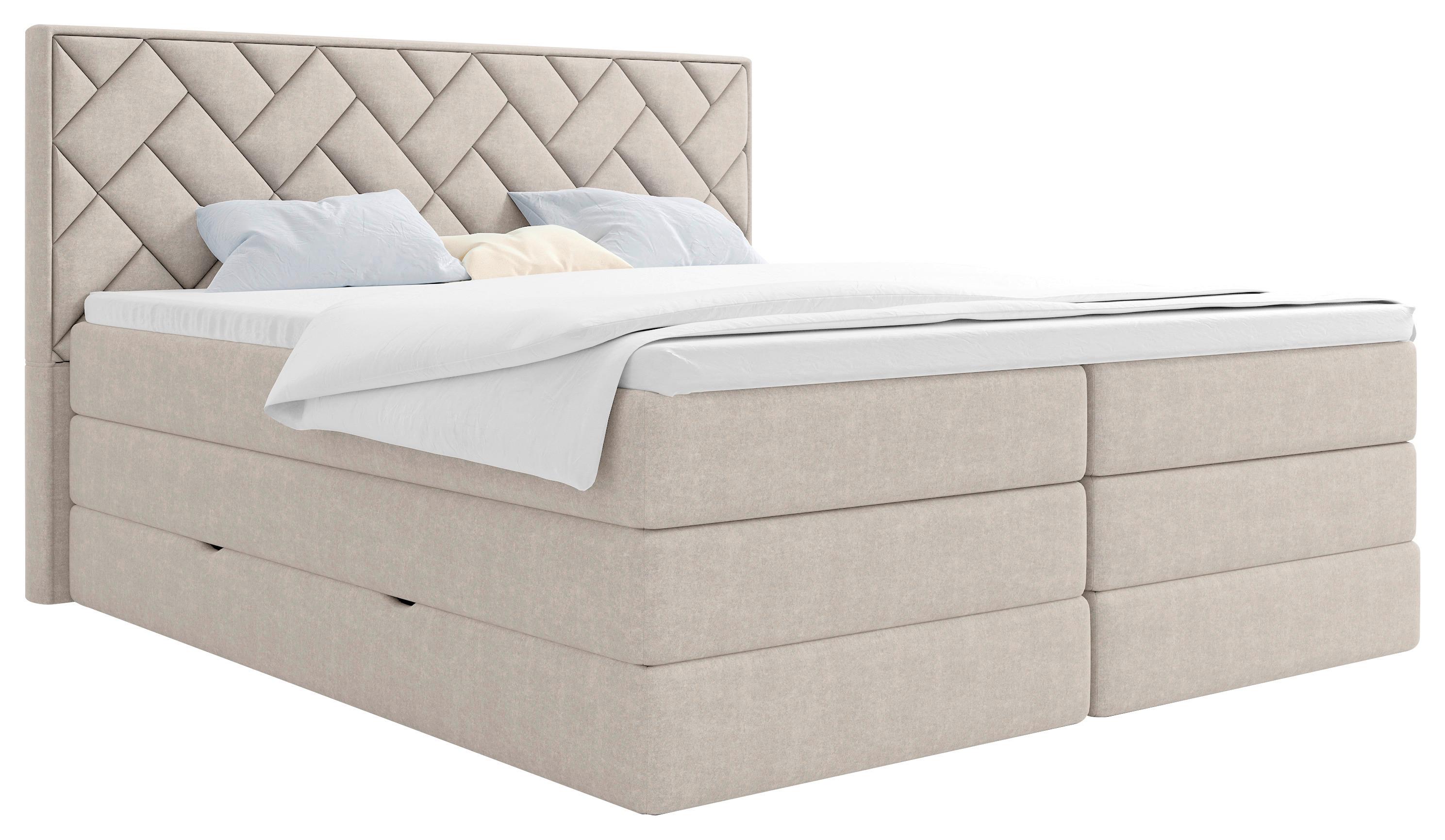Boxspringbett inkl. Topper Beige 160x200 cm Loreno - Beige/Schwarz, MODERN, Holzwerkstoff/Textil (160/200cm) - MID.YOU