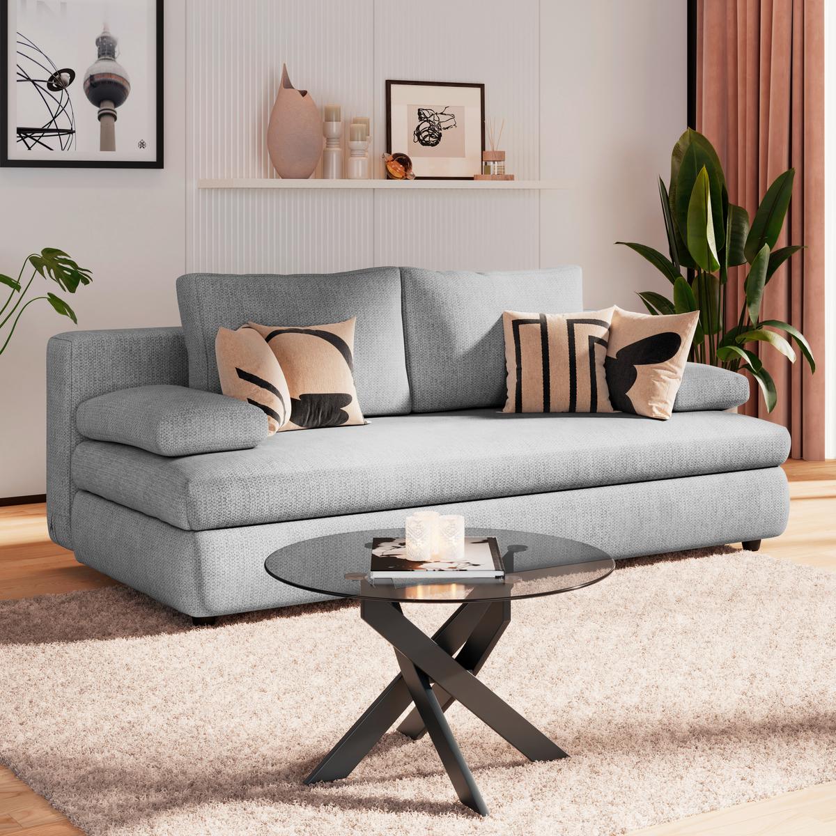 3-sitzer-sofa Mit Schlaffunktion Olso Hellgrau - Hellgrau, Trend, Holz/Kunststoff (205/72/100cm)