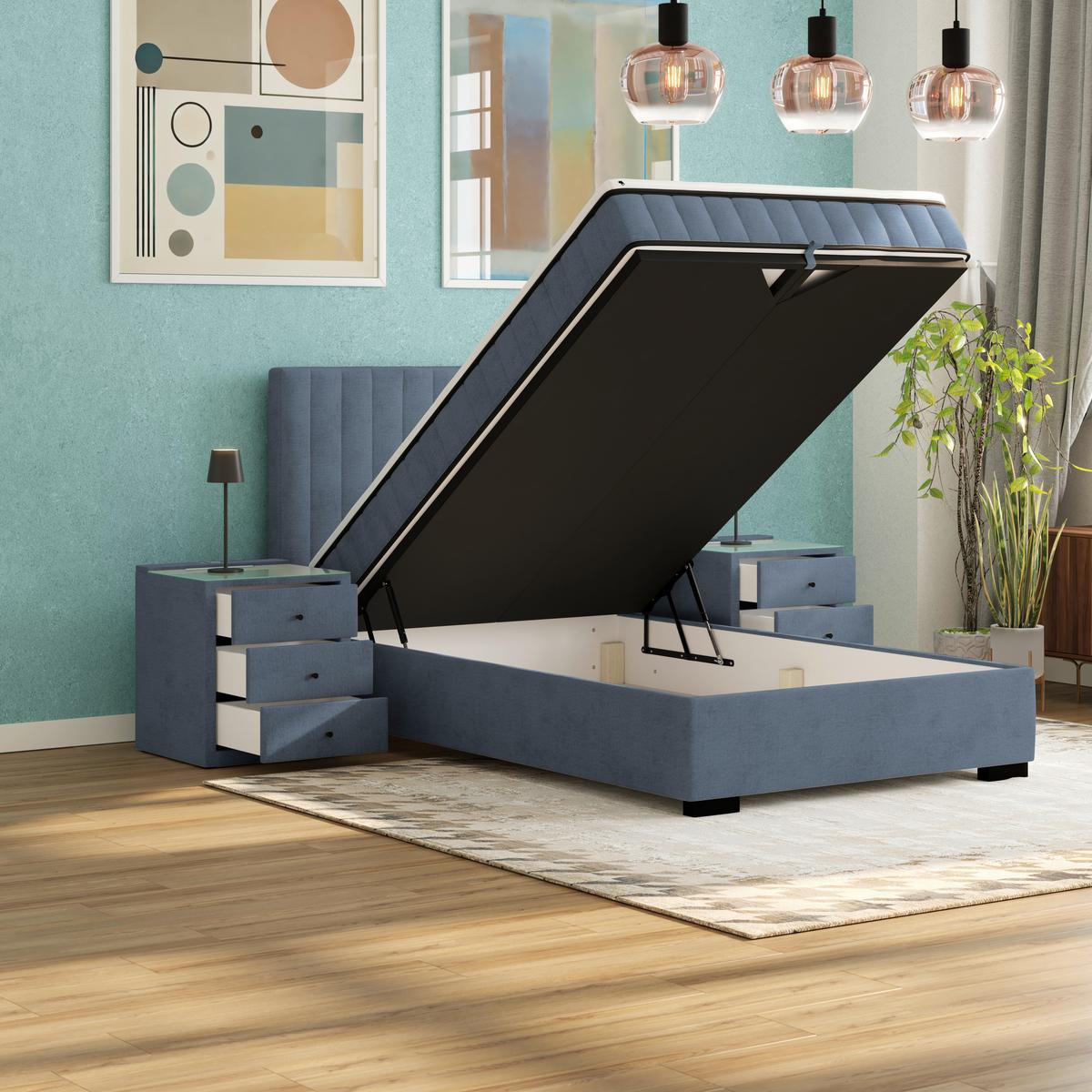 Boxbett Maya 100 - Graublau/Schwarz, MODERN, Holz/Holzwerkstoff (100/200cm)