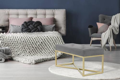 Dlhá taburetka GREY - sivá/zlatá, Basics, kov/kompozitné drevo (90/40/40cm)