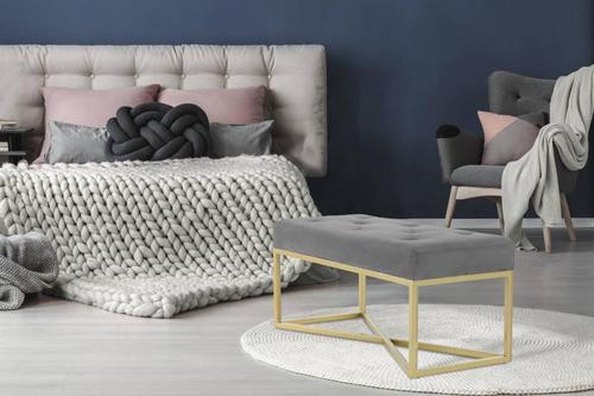 Dlhá taburetka GREY - sivá/zlatá, Basics, kov/kompozitné drevo (90/40/40cm)